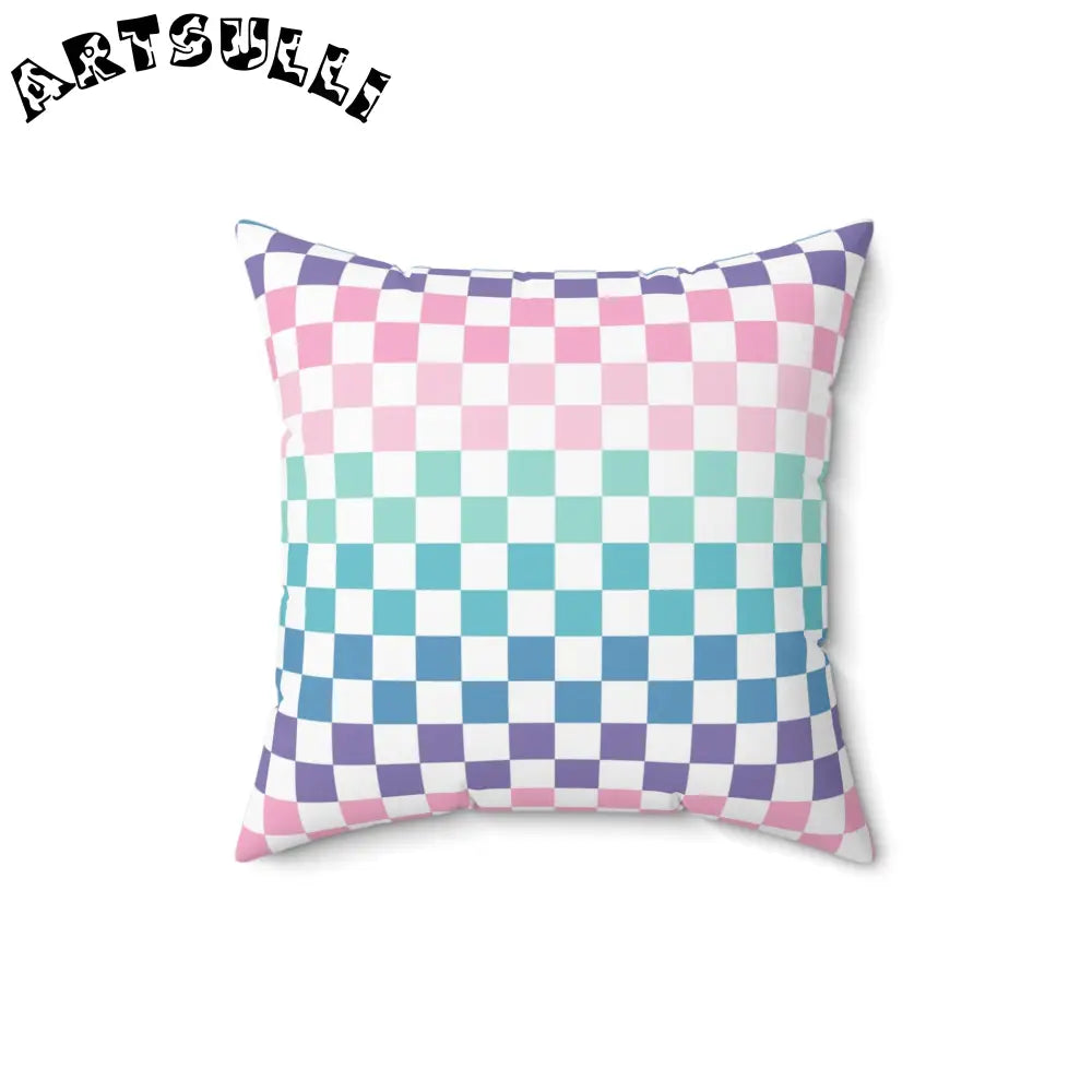 Vaporwave Rainbow Checkerboard Throw Pillow, Artsulli - Art is Long, Life is Short, Home Decor, , , , , , , 