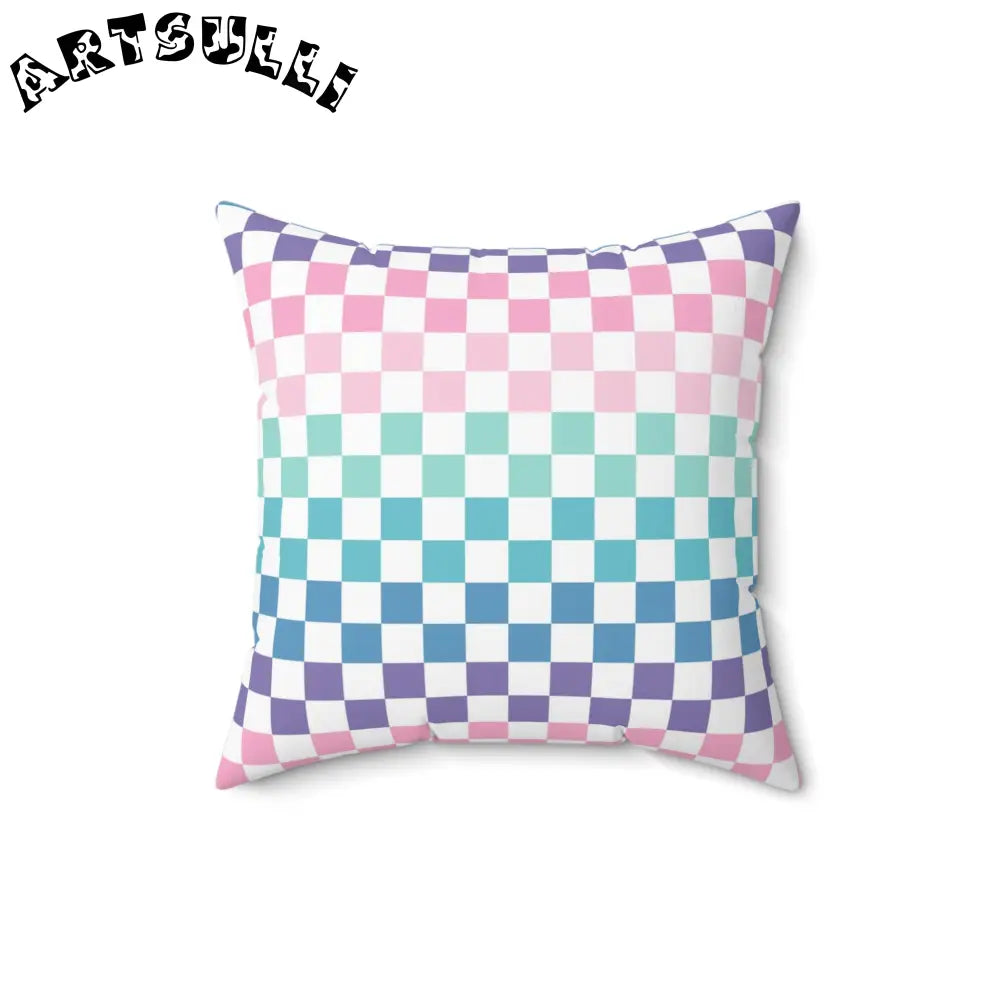 Vaporwave Rainbow Checkerboard Throw Pillow, Artsulli - Art is Long, Life is Short, Home Decor, Size, 16" × 16", , , , , 15156683406818002238