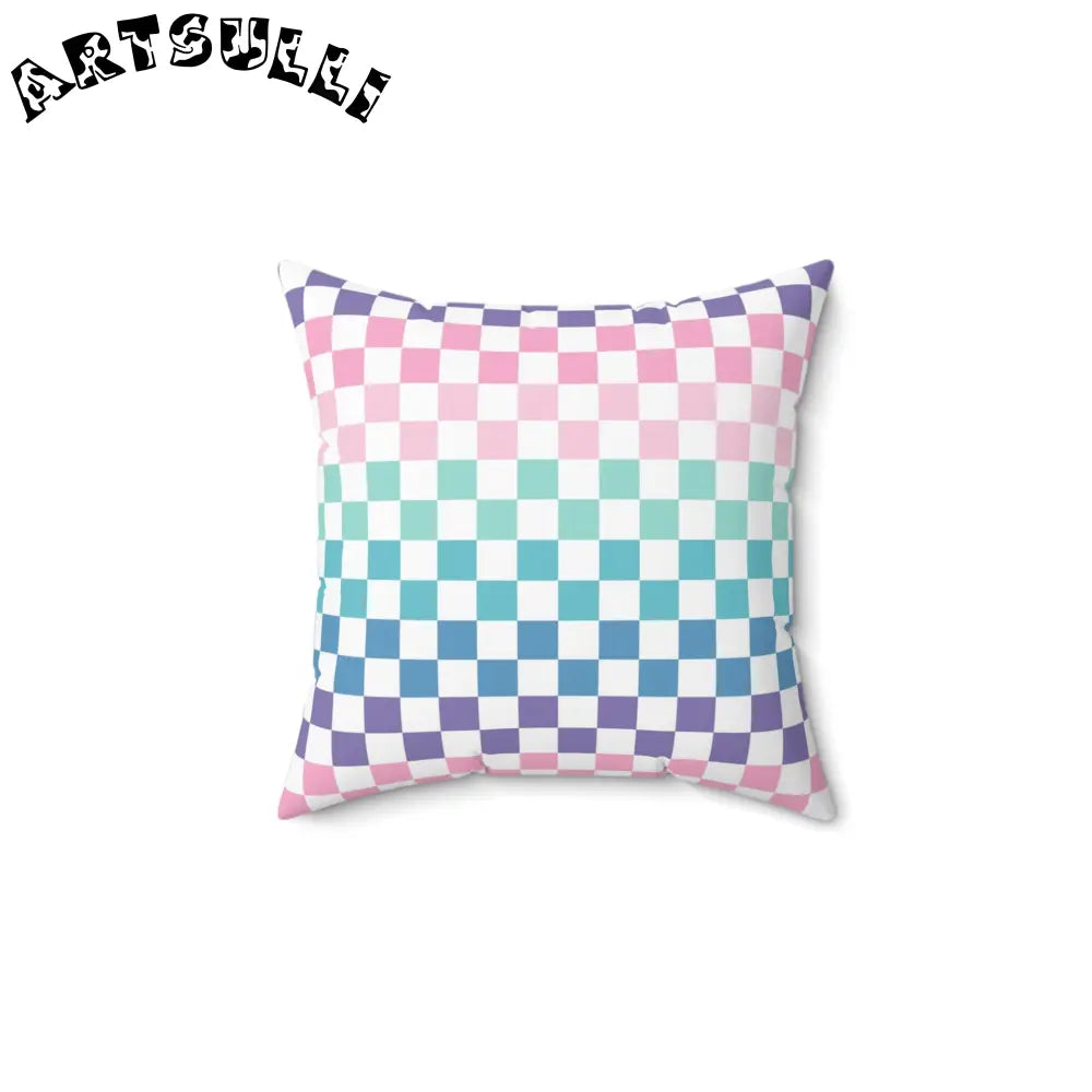 Vaporwave Rainbow Checkerboard Throw Pillow, Artsulli - Art is Long, Life is Short, Home Decor, , , , , , , 