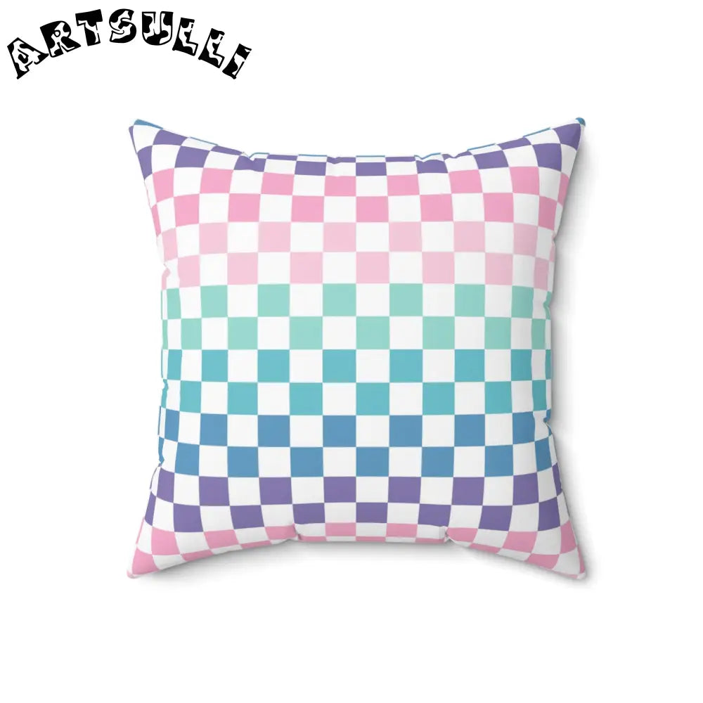 Vaporwave Rainbow Checkerboard Throw Pillow, Artsulli - Art is Long, Life is Short, Home Decor, , , , , , , 
