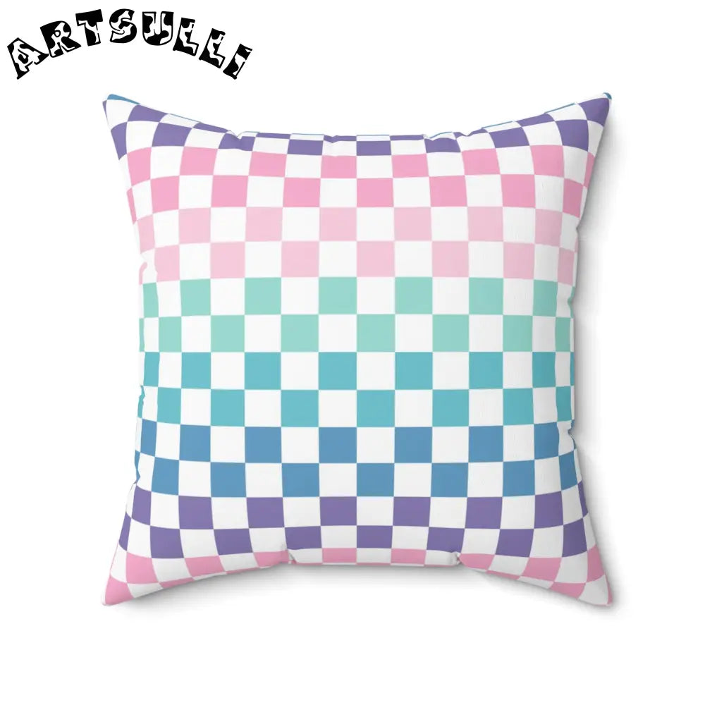 Vaporwave Rainbow Checkerboard Throw Pillow, Artsulli - Art is Long, Life is Short, Home Decor, , , , , , , 