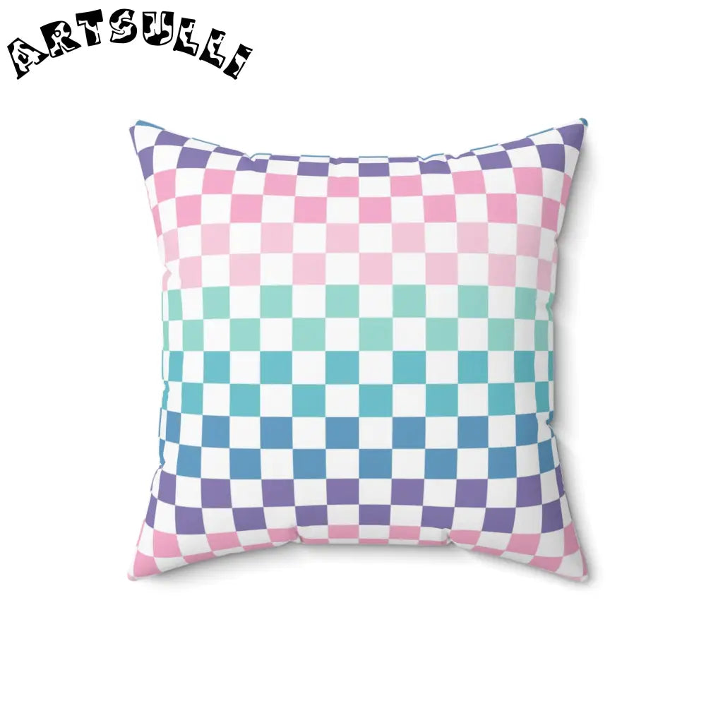 Vaporwave Rainbow Checkerboard Throw Pillow, Artsulli - Art is Long, Life is Short, Home Decor, Size, 18" × 18", , , , , 19418542418505255377
