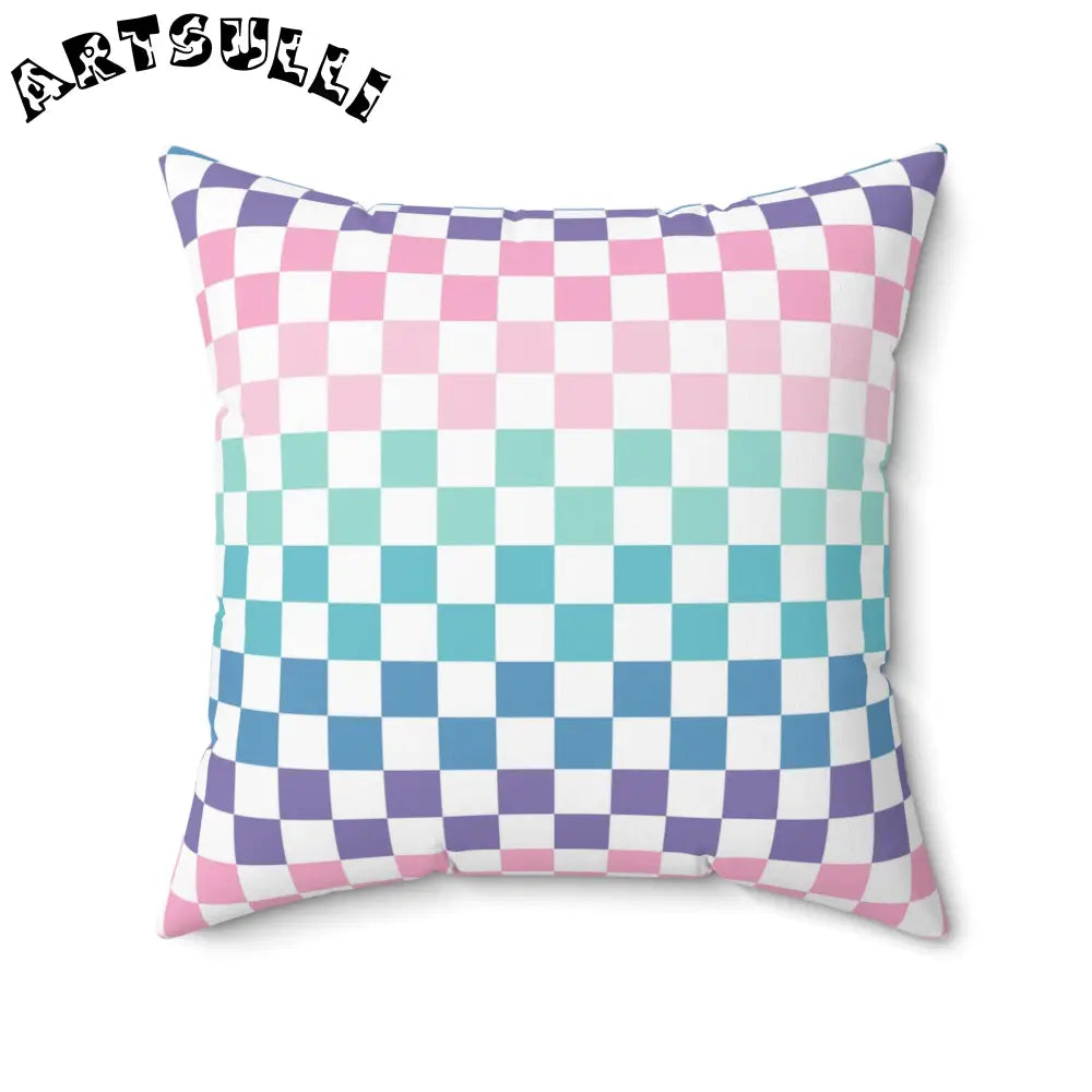 Vaporwave Rainbow Checkerboard Throw Pillow, Artsulli - Art is Long, Life is Short, Home Decor, Size, 20" × 20", , , , , 11254082693436498432