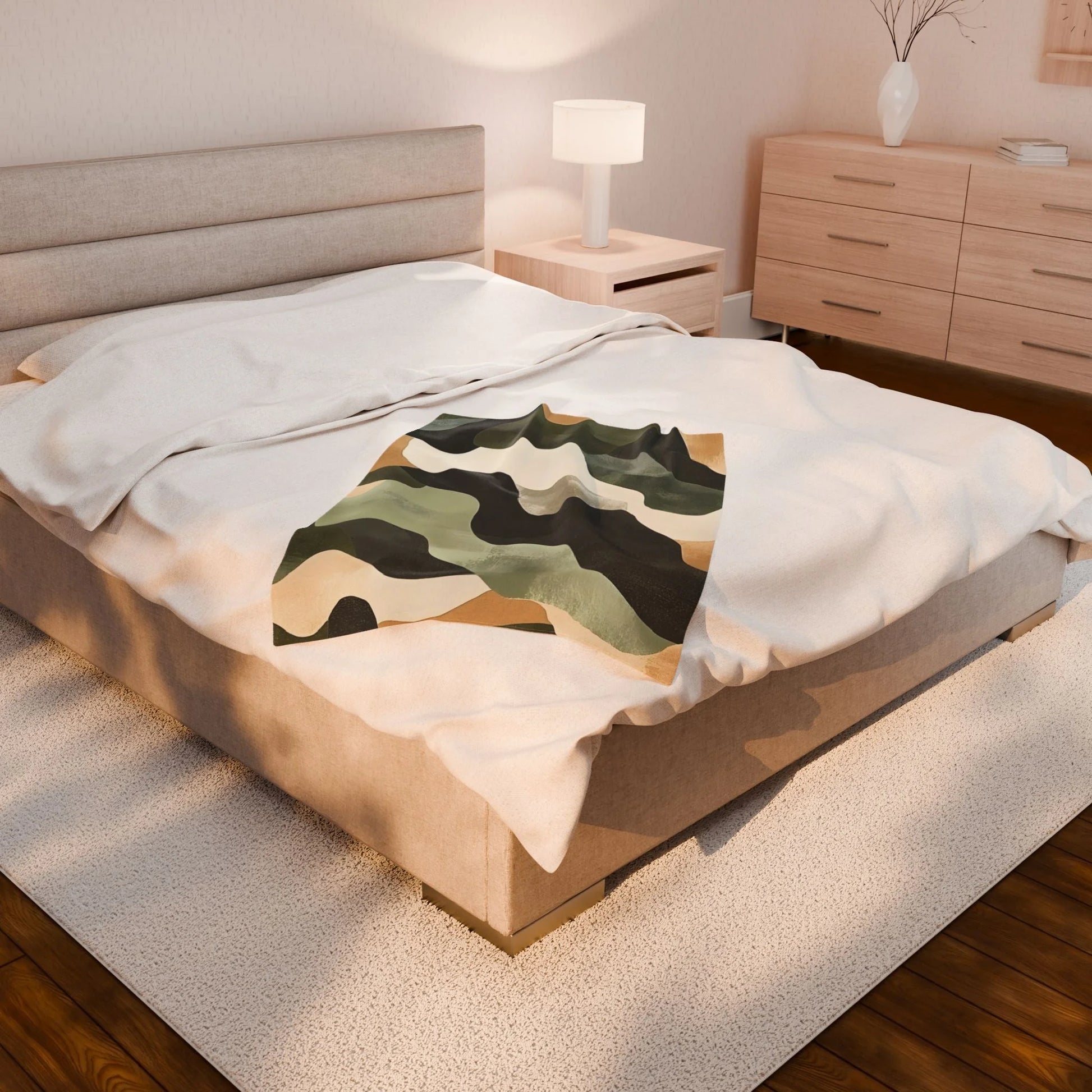 Velveteen Blanket Style Abstract Rug in Green Black Beige Waves, Artsulli - Art is Long, Life is Short, All Over Prints, , , , , , , 
