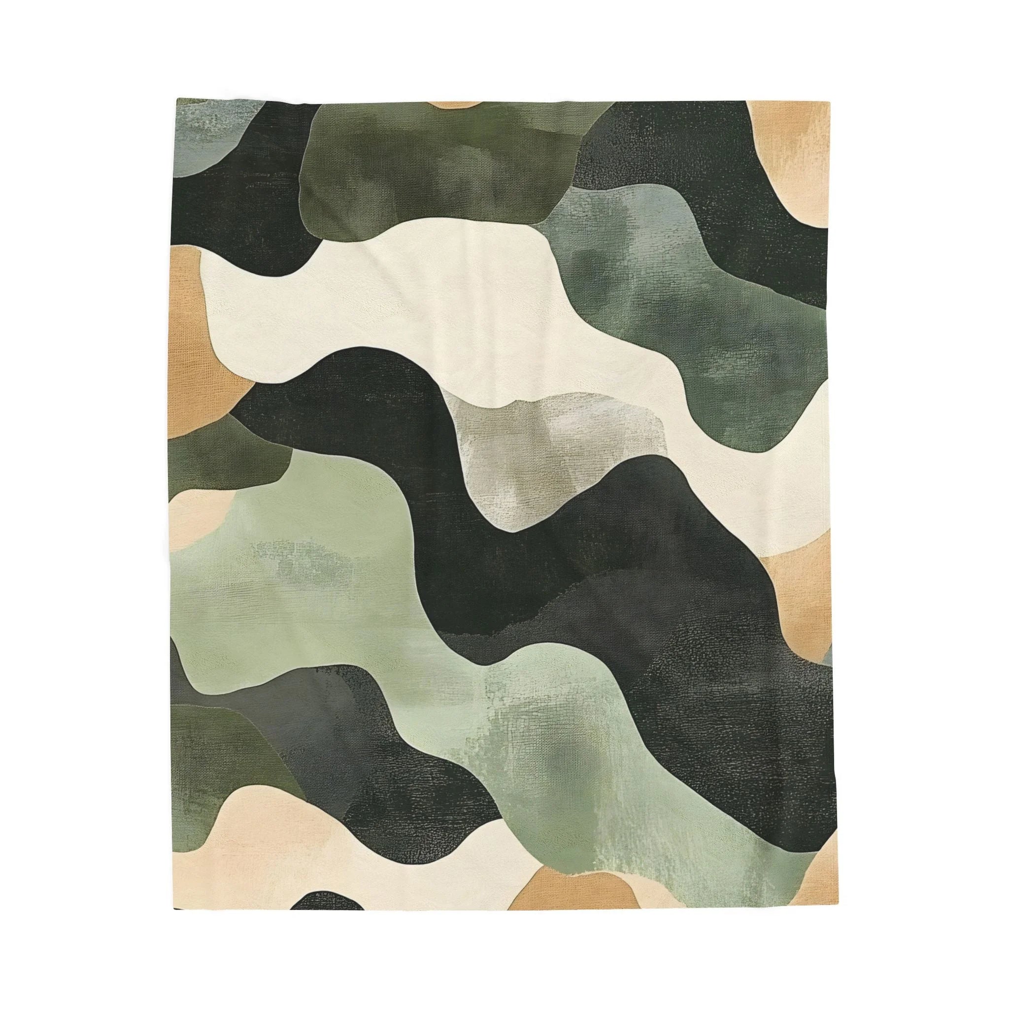 Velveteen Blanket Style Abstract Rug in Green Black Beige Waves, Artsulli - Art is Long, Life is Short, All Over Prints, Size, 50" × 60", , , , , 13615988571738