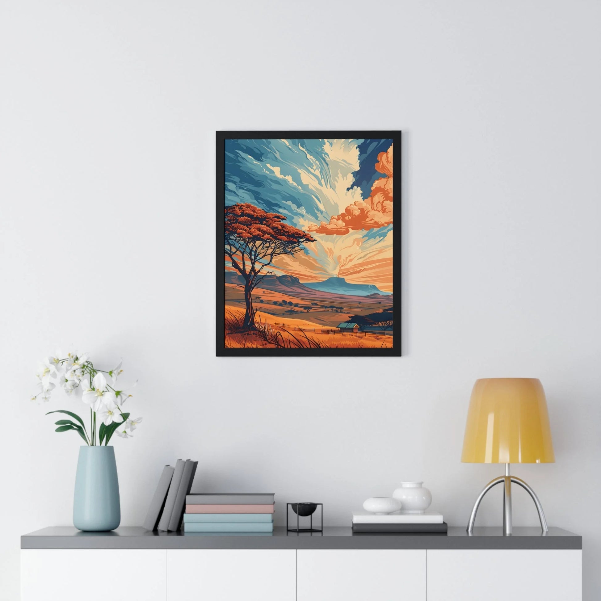 Buy The Best black-framed landscape art print vibrant By Artsulli x Color Printify - Vibrant Sunset Tree Framed Landscape Poster - 2025