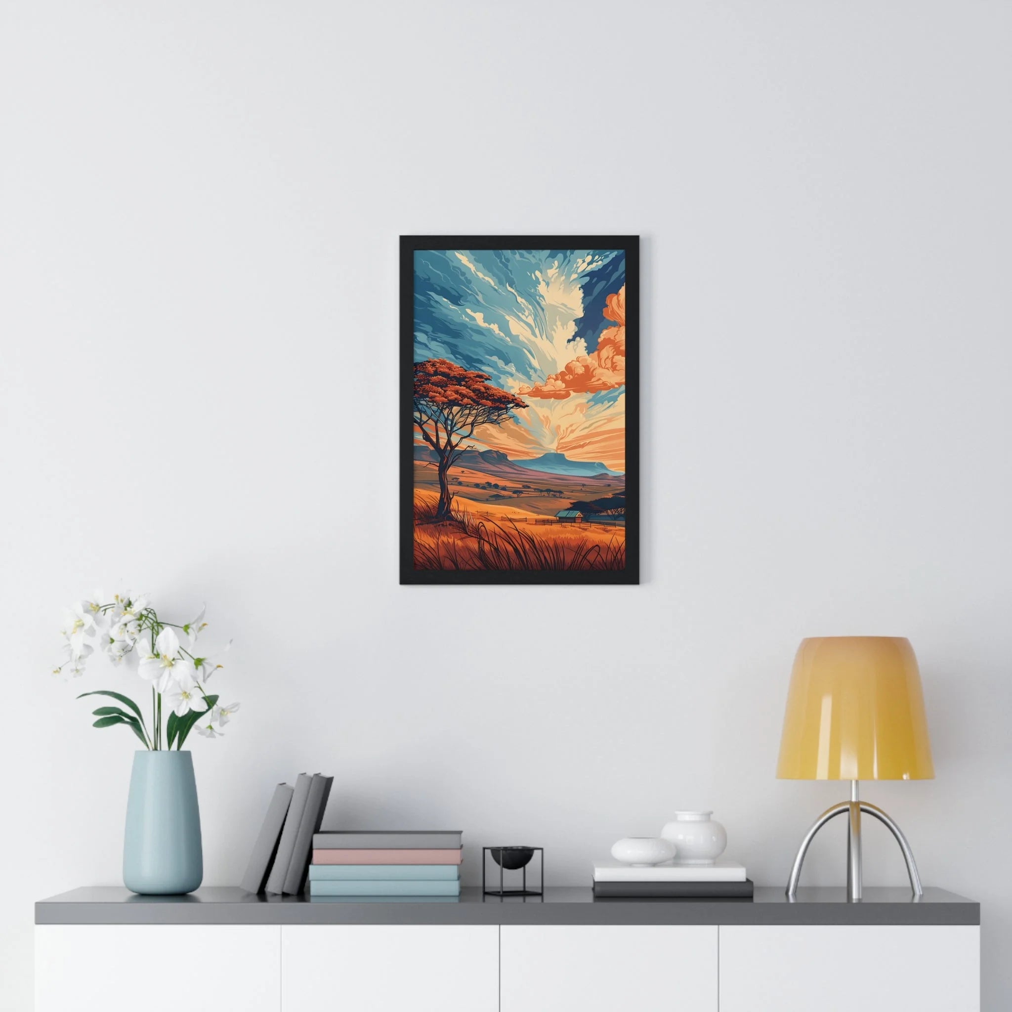 Buy The Best black framed landscape painting vibrant By Artsulli x Color Printify - Vibrant Sunset Tree Framed Landscape Poster - 2025