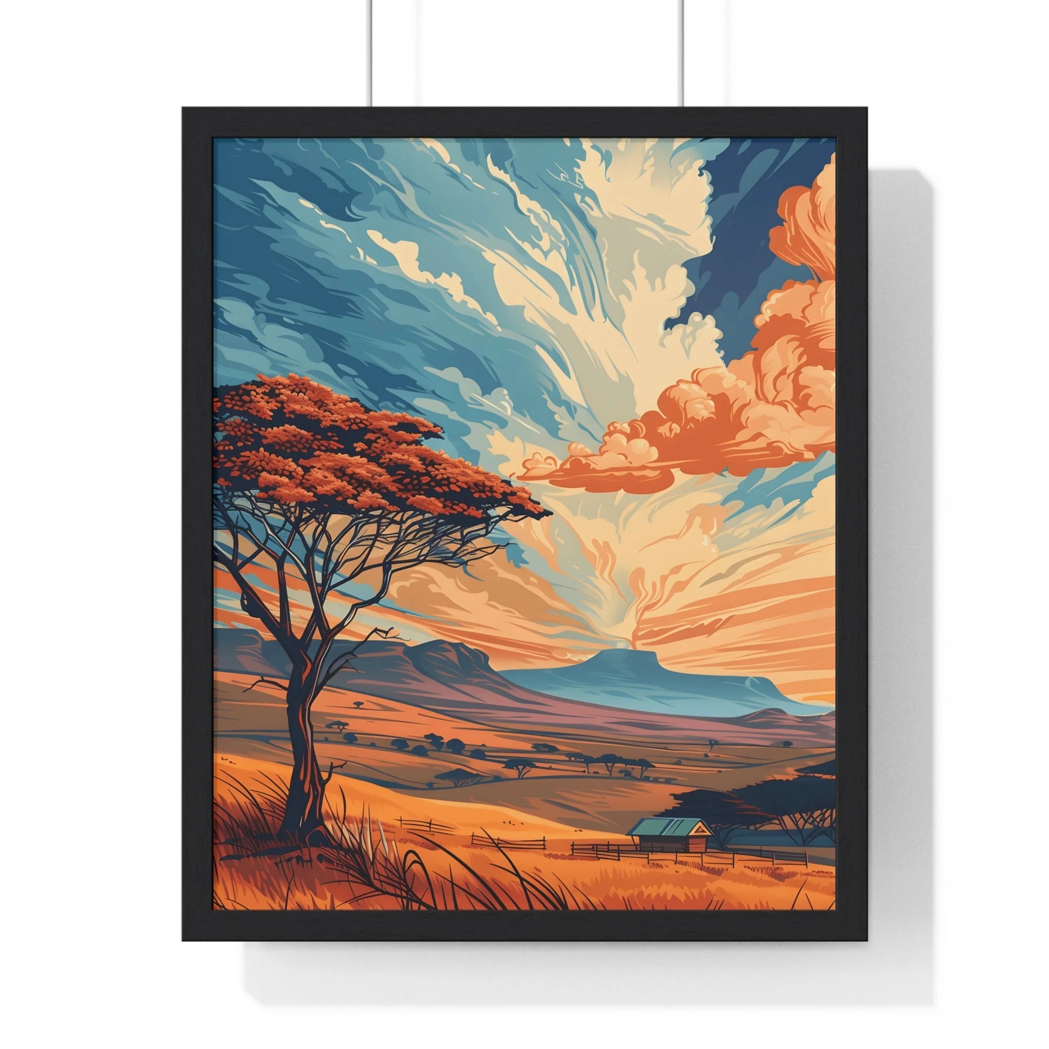 Buy The Best black framed landscape art print By Artsulli x Color Printify - Vibrant Sunset Tree Framed Landscape Poster - 2025