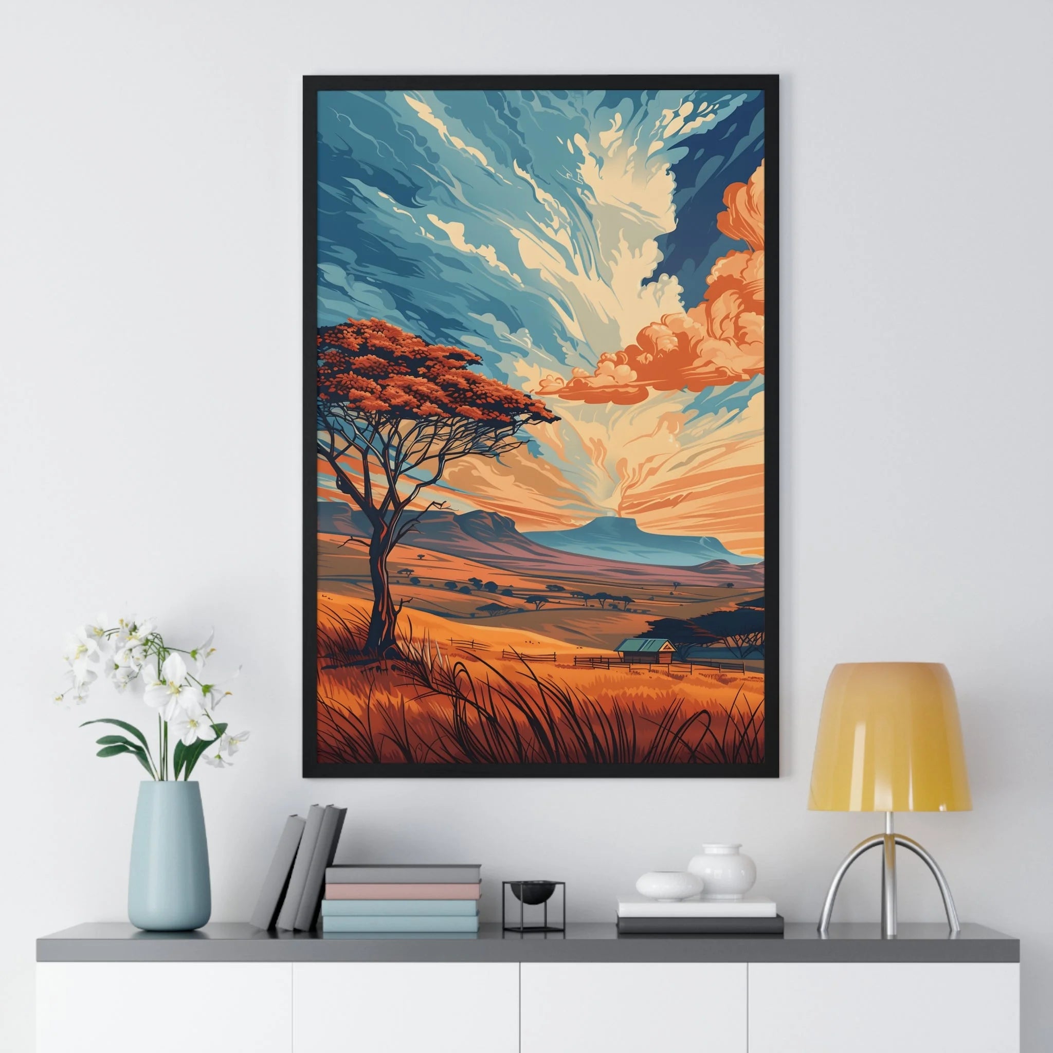 Buy The Best black framed landscape poster vibrant By Artsulli x Color Printify - Vibrant Sunset Tree Framed Landscape Poster - 2025