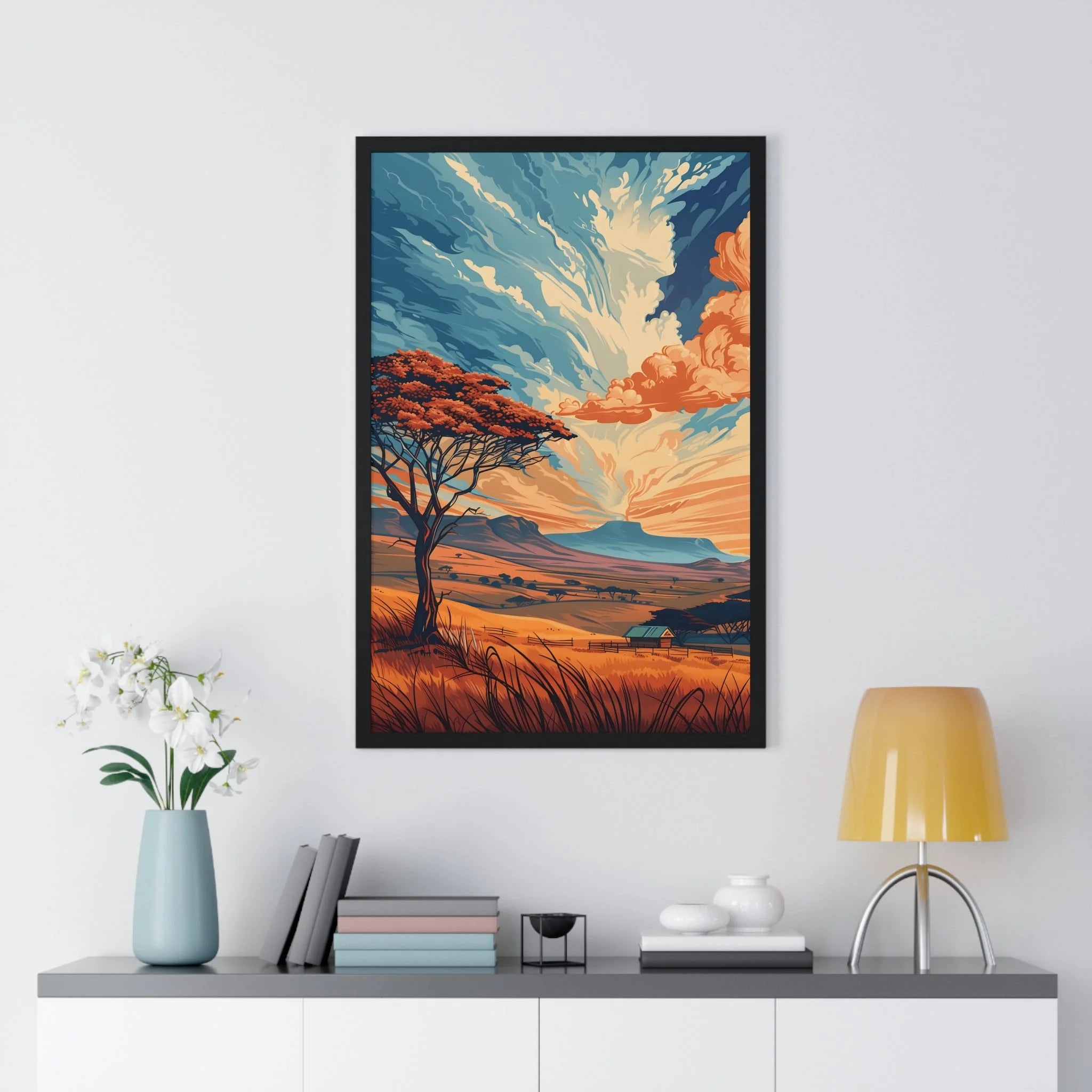 Buy The Best black framed landscape poster vibrant By Artsulli x Color Printify - Vibrant Sunset Tree Framed Landscape Poster - 2025