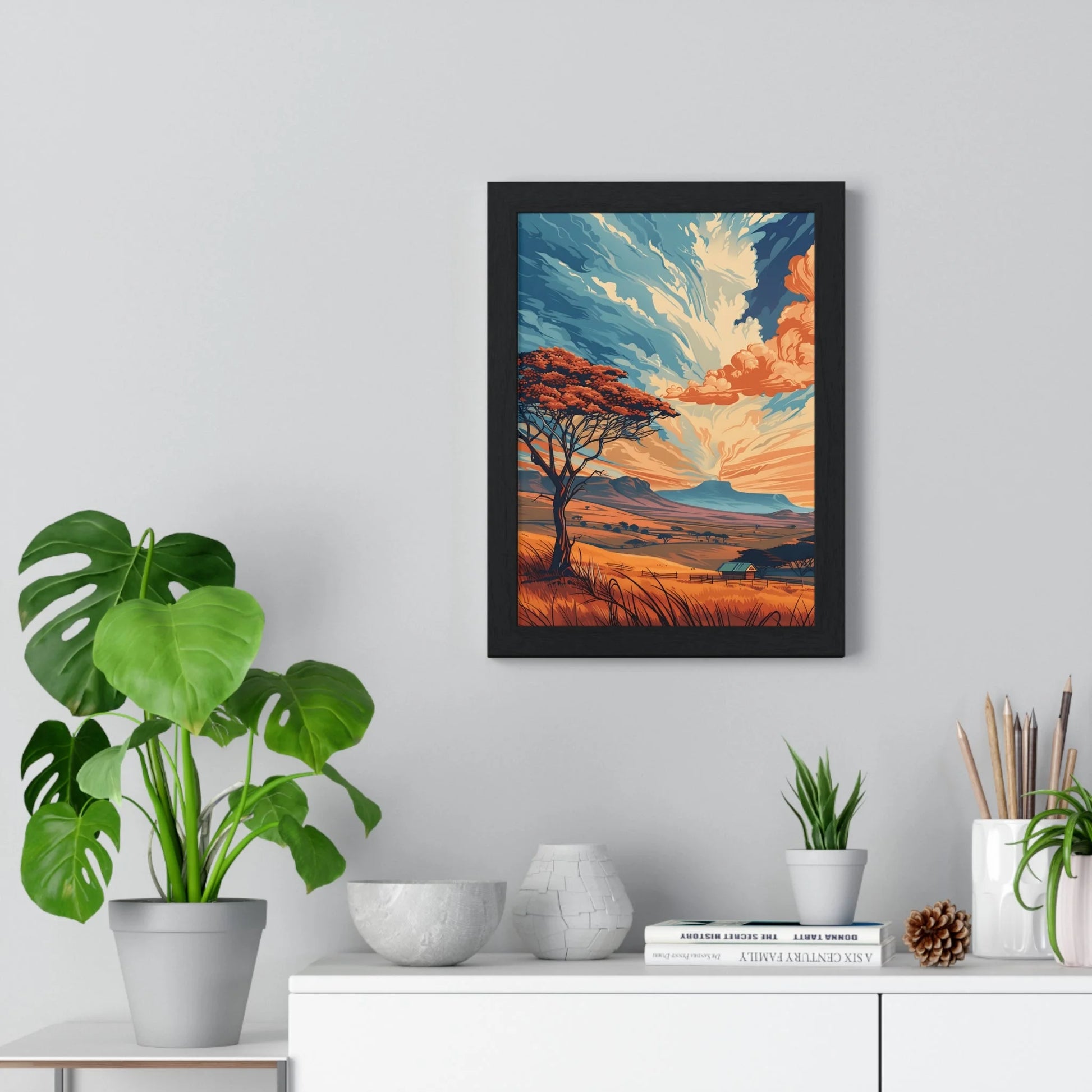 Buy The Best black framed canvas art print By Artsulli x Color Printify - Vibrant Sunset Tree Framed Landscape Poster - 2025