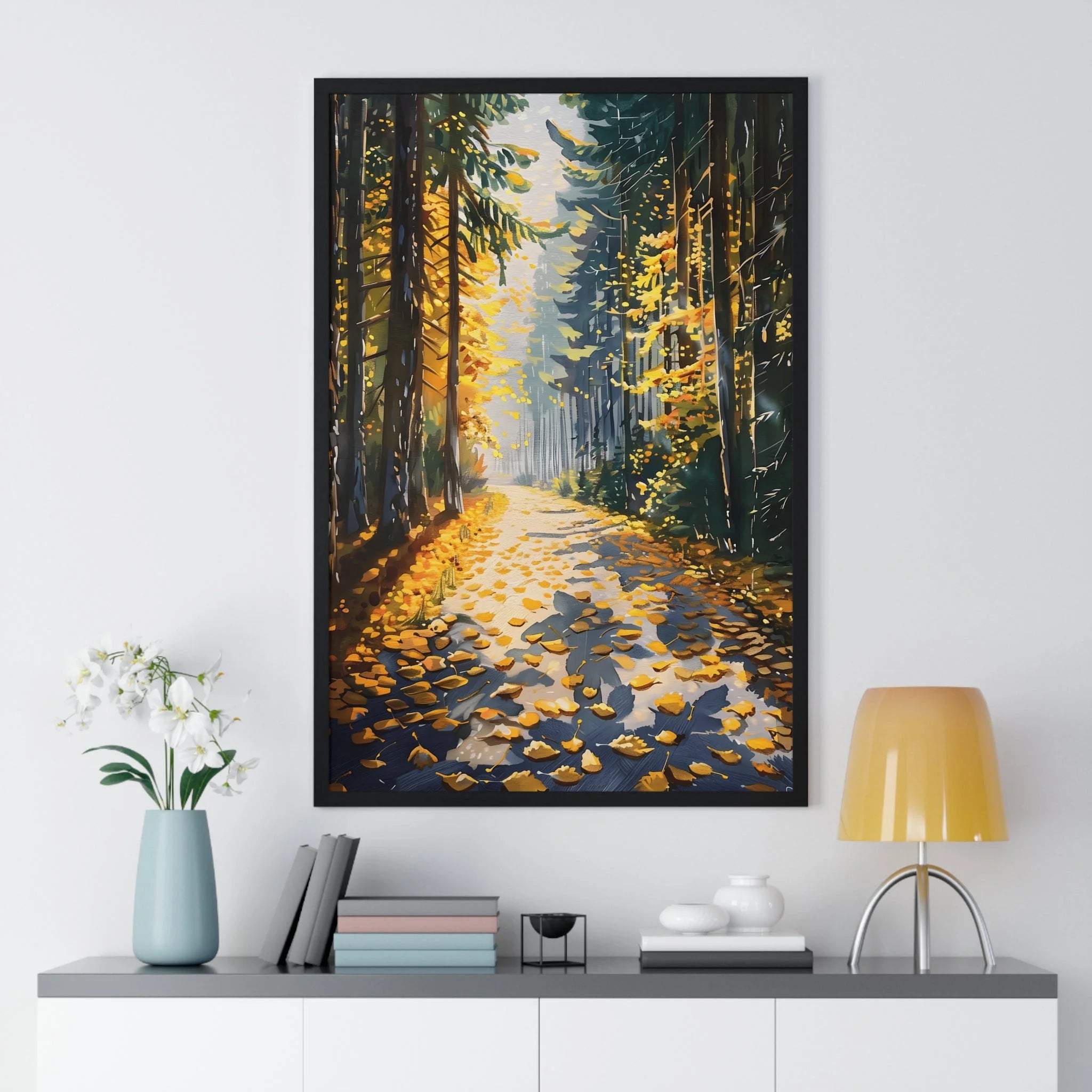 Buy The Best 24x36 inch framed forest path By Artsulli x Color Printify - Autumn Forest Path Framed Wall Art - 2025