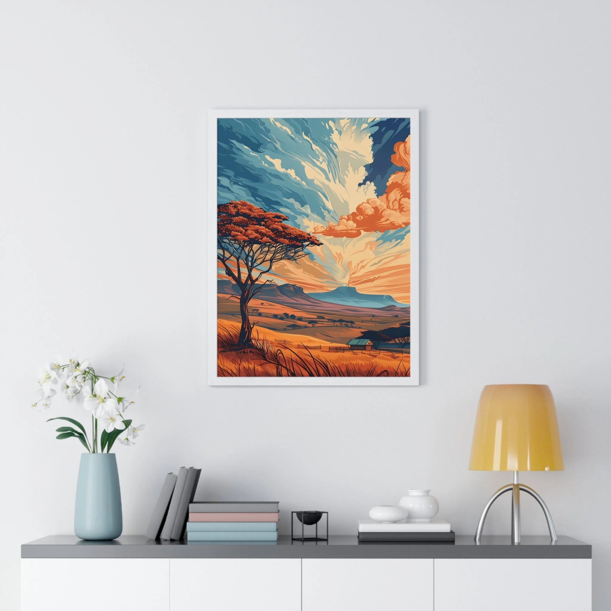 Buy The Best white framed acacia tree canvas By Artsulli x Color Printify - Vibrant Sunset Tree Framed Landscape Poster - 2025