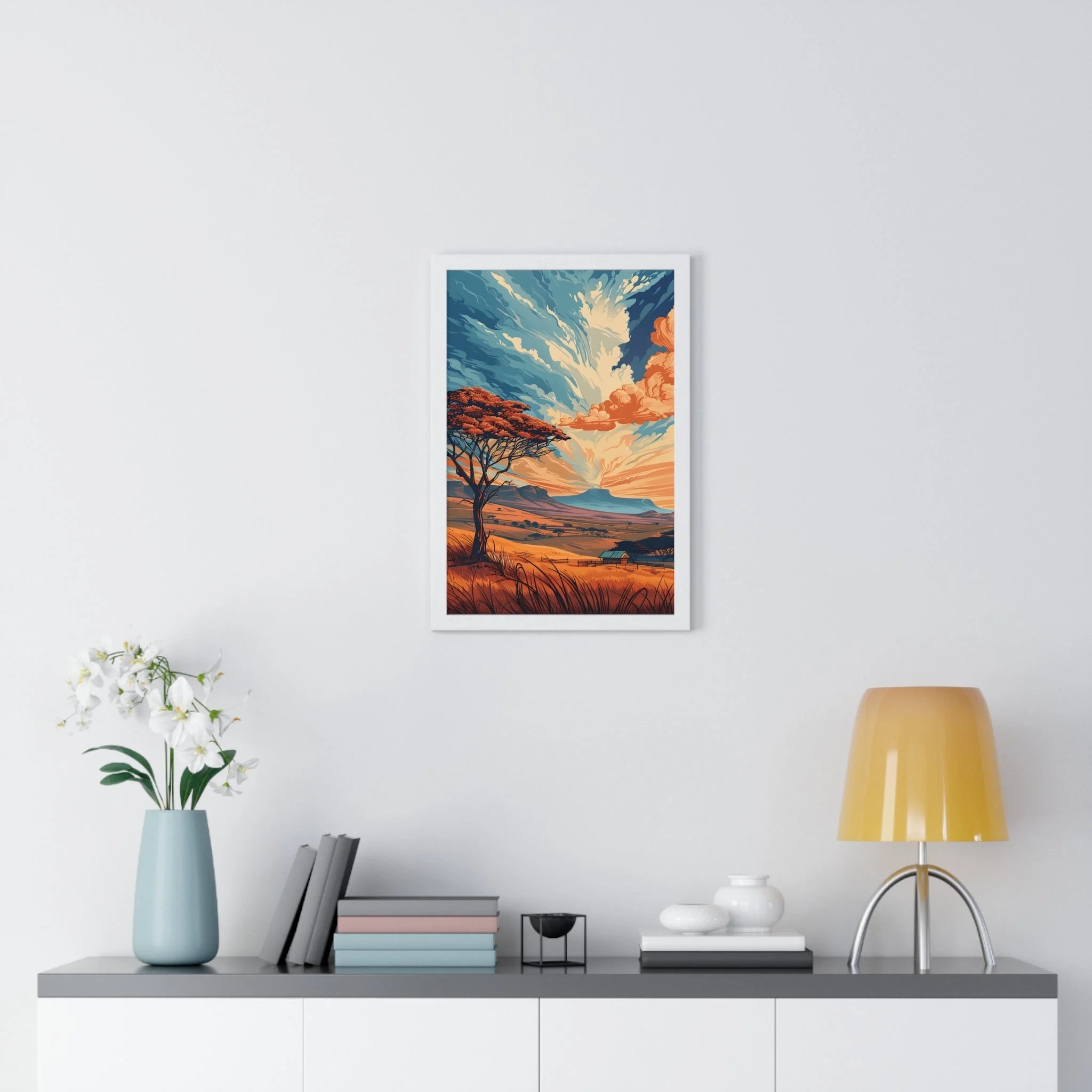 Buy The Best white framed canvas wall art By Artsulli x Color Printify - Vibrant Sunset Tree Framed Landscape Poster - 2025