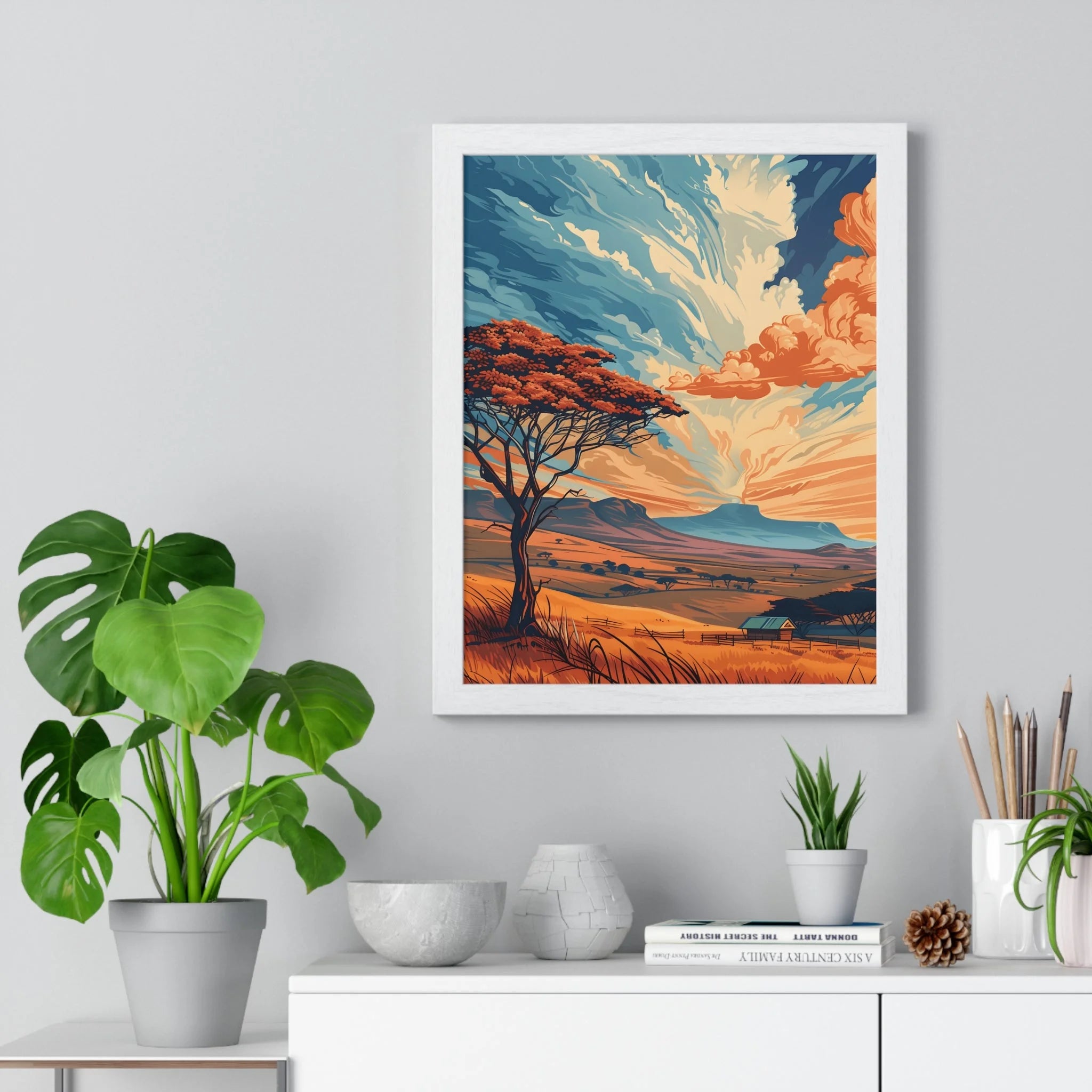 Buy The Best white framed tree art print By Artsulli x Color Printify - Vibrant Sunset Tree Framed Landscape Poster - 2025