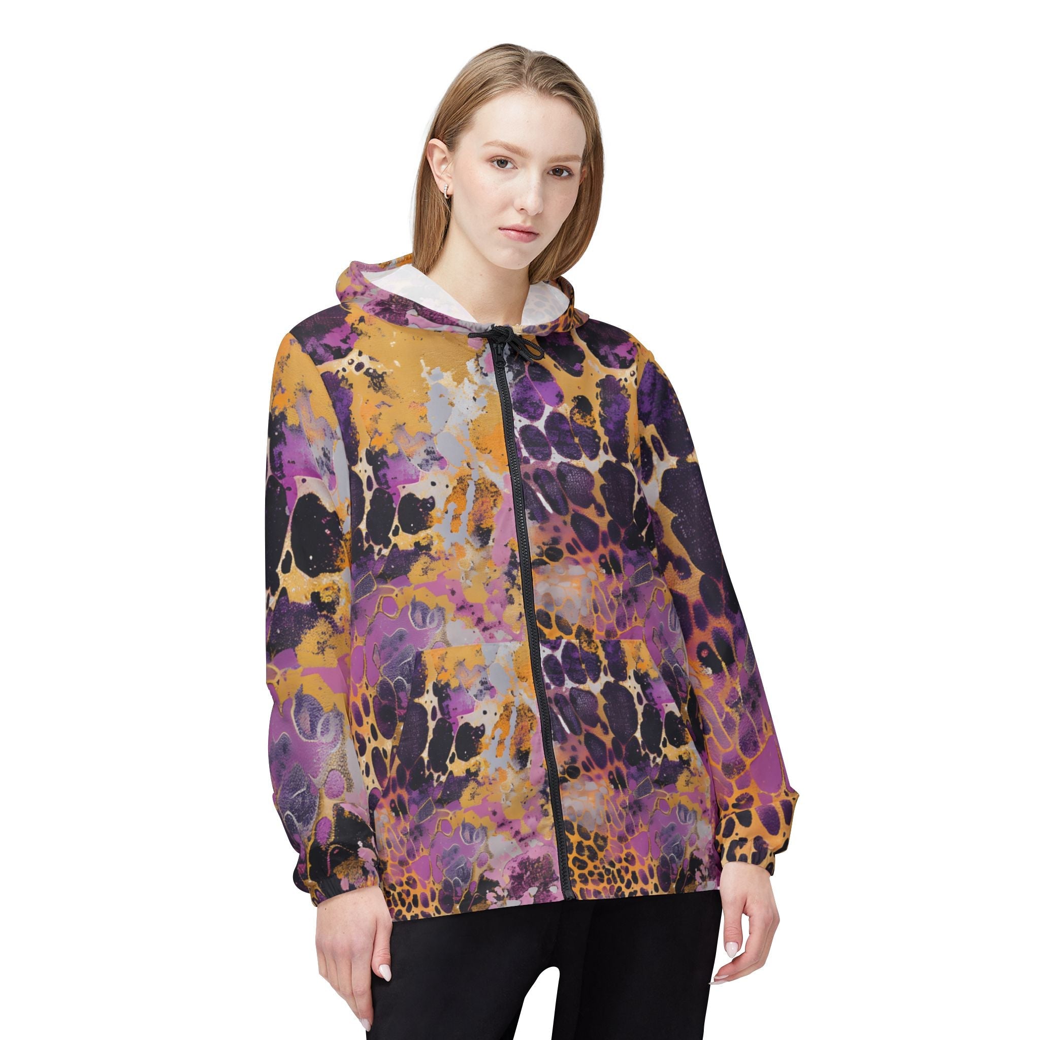 Vibrant Abstract Animal Print Windbreaker Jacket, Artsulli - Art is Long, Life is Short, Outerwear, , , , , , , 