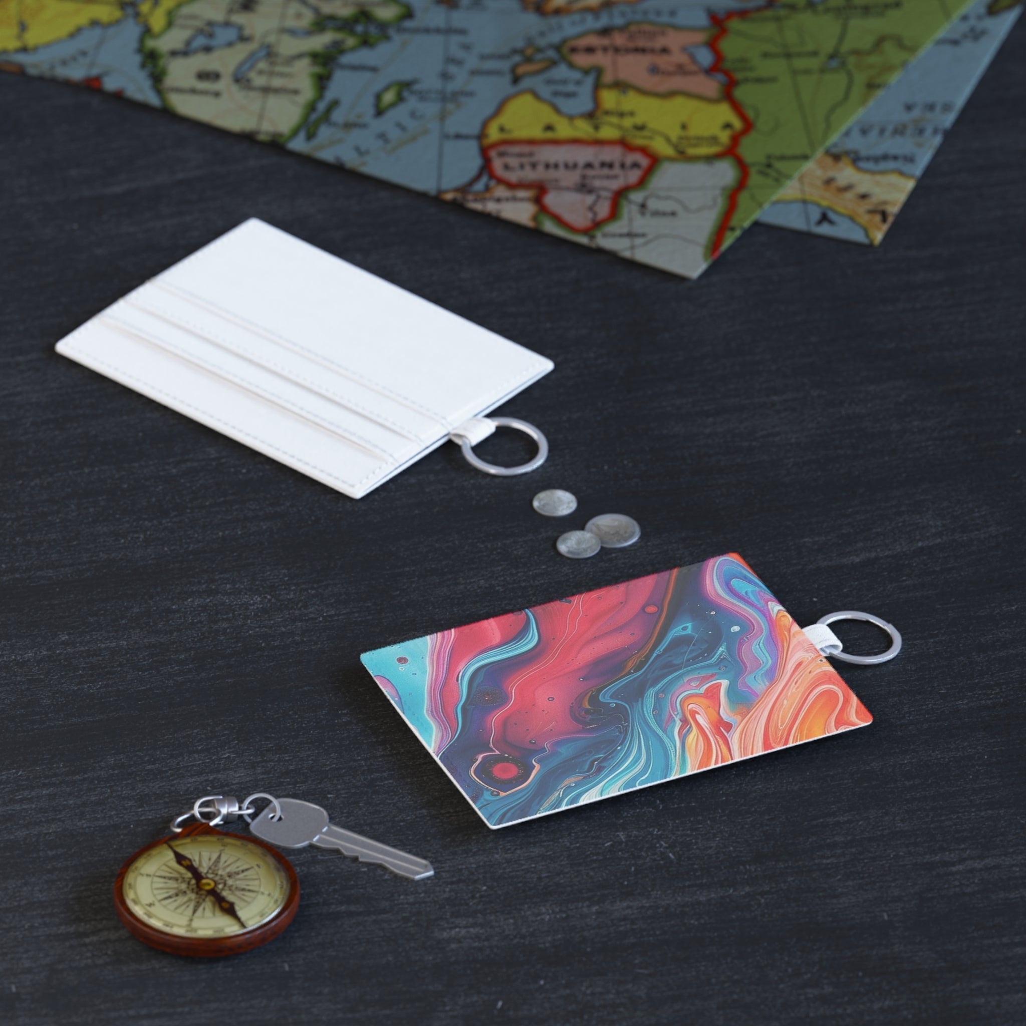 Printify Vibrant Abstract Card Holder with Key Ring 2025