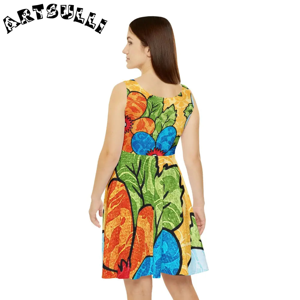 Vibrant Abstract Custom Skater Dress, Artsulli - Art is Long, Life is Short, All Over Prints, , , , , , , 