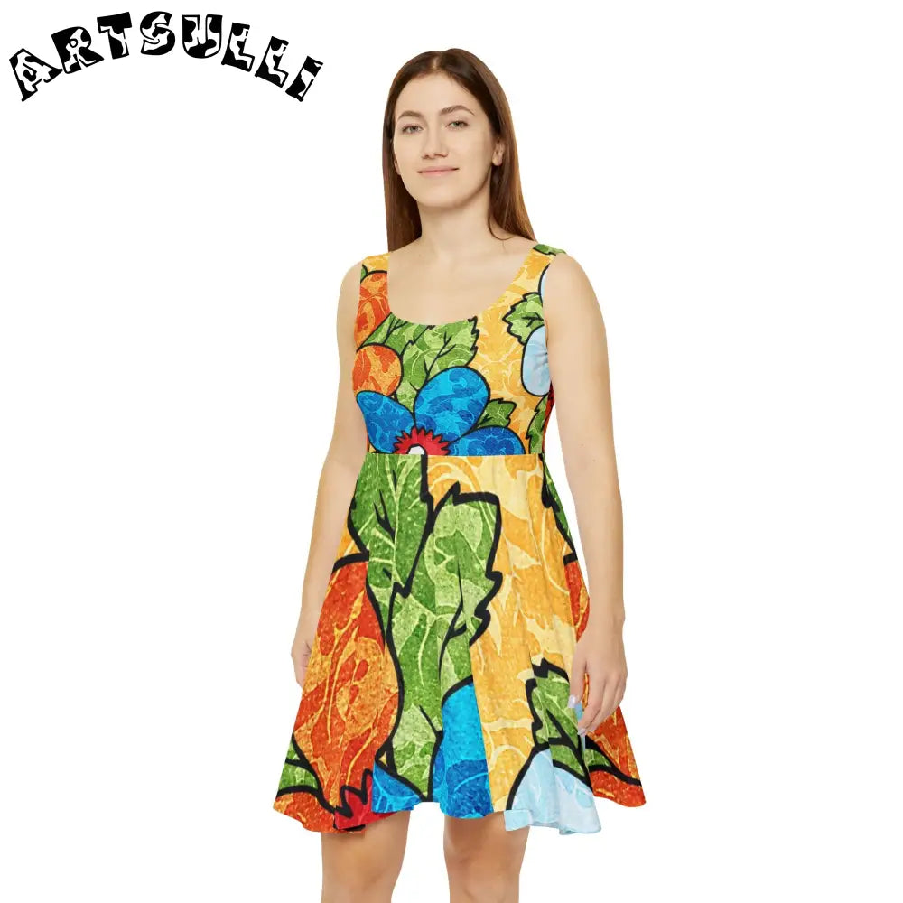 Vibrant Abstract Custom Skater Dress, Artsulli - Art is Long, Life is Short, All Over Prints, , , , , , , 
