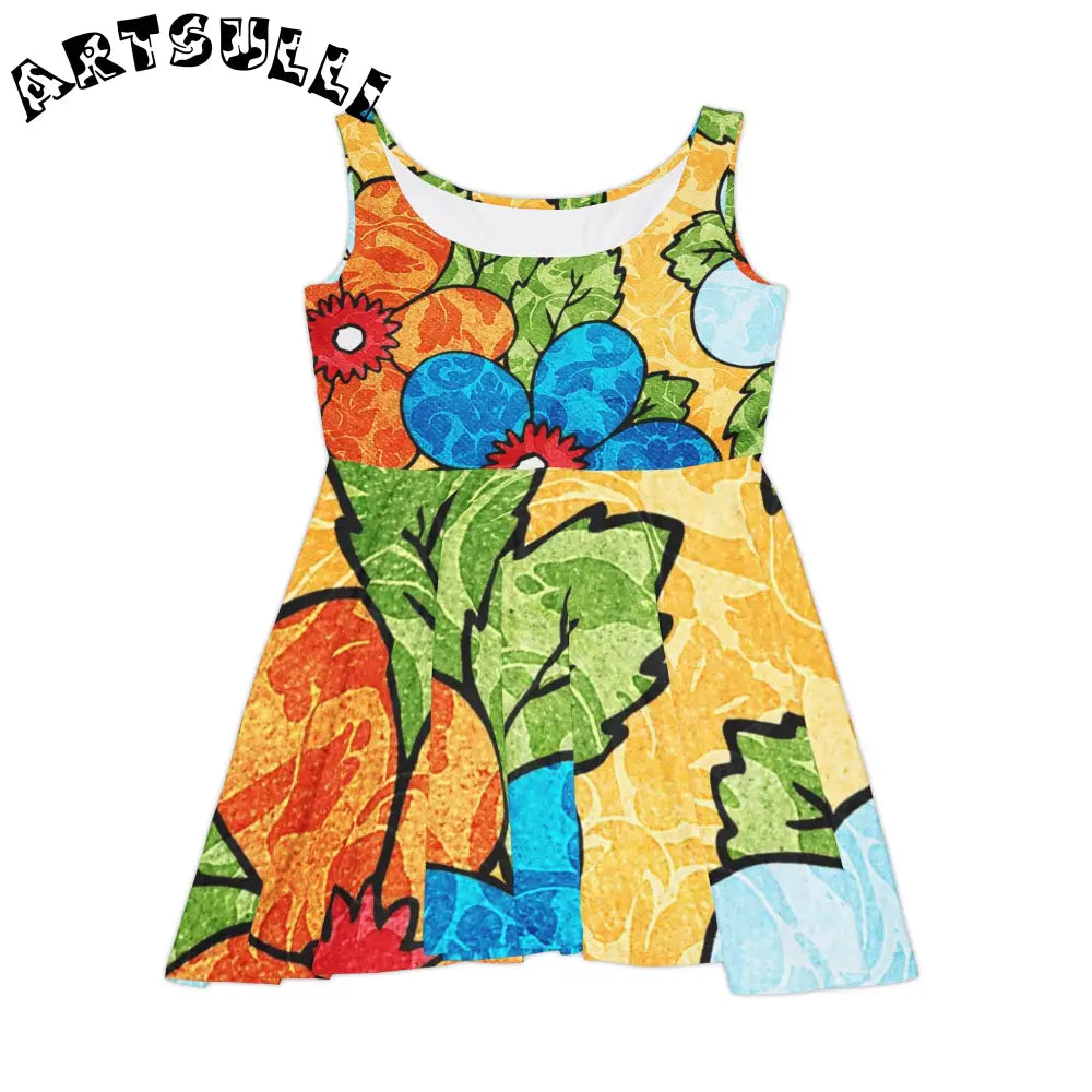 Vibrant Abstract Custom Skater Dress, Artsulli - Art is Long, Life is Short, All Over Prints, Size, XS, , , , , 81350753780075141410