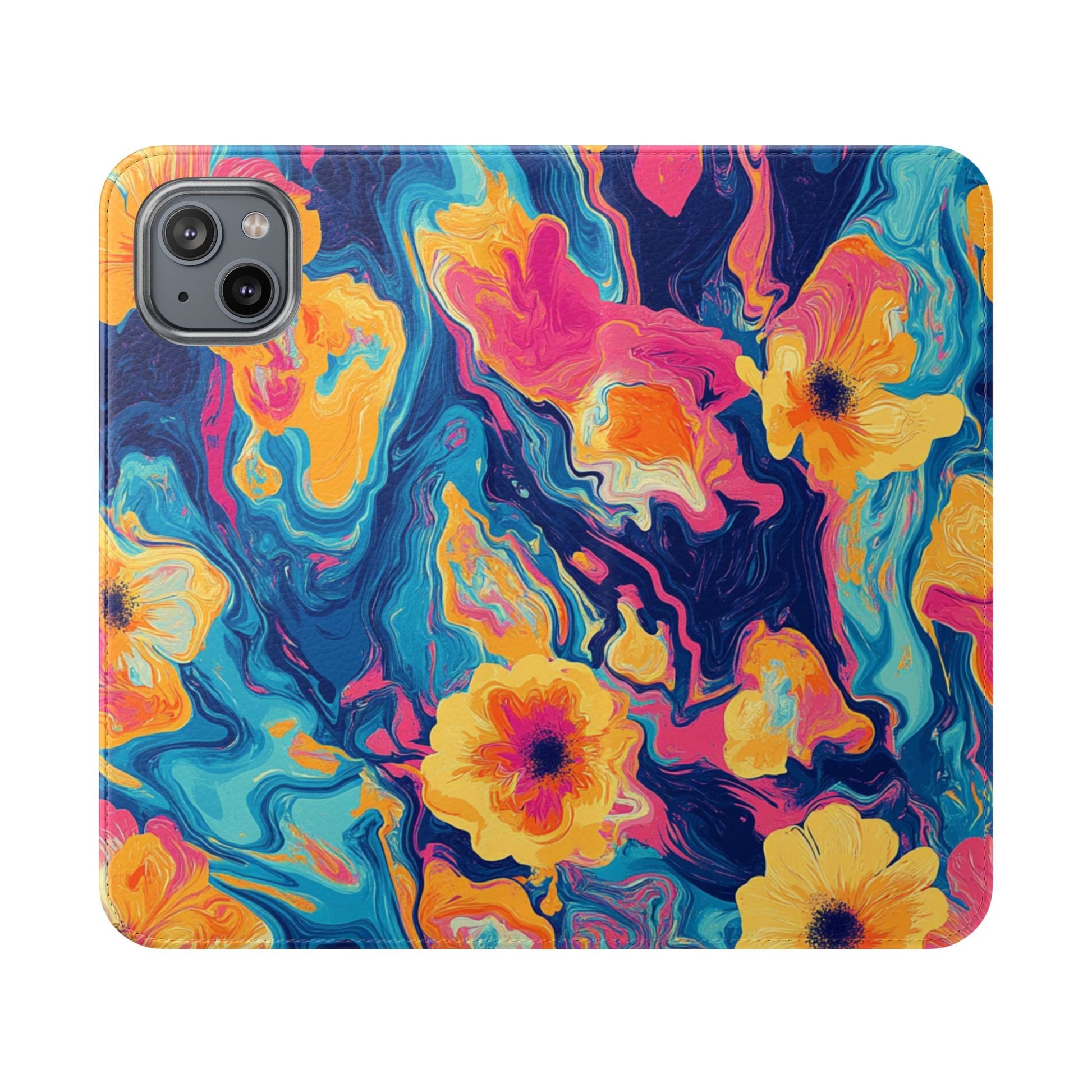 Vibrant Abstract Floral Flip Cases, Artsulli - Art is Long, Life is Short, Phone Case, Size, iPhone 14 Plus, , , , , 71622084776501343532