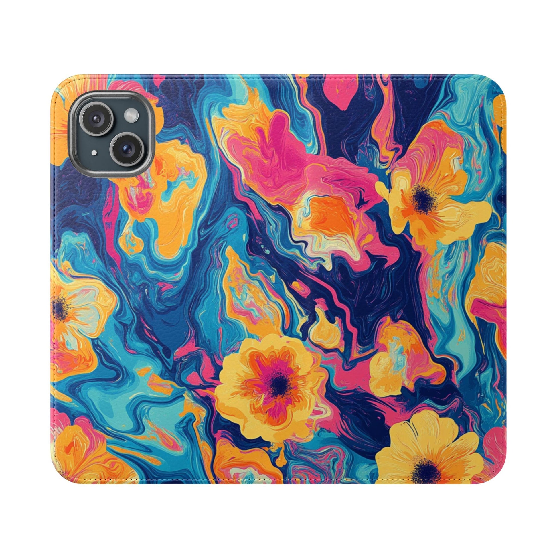 Vibrant Abstract Floral Flip Cases, Artsulli - Art is Long, Life is Short, Phone Case, Size, iPhone 15 Plus, , , , , 22613206555213477430