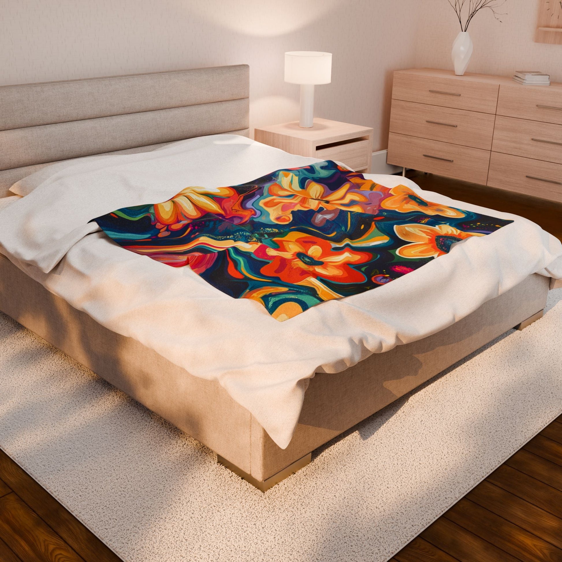 Vibrant Abstract Floral Plush Blanket, Artsulli - Art is Long, Life is Short, All Over Prints, , , , , , , 