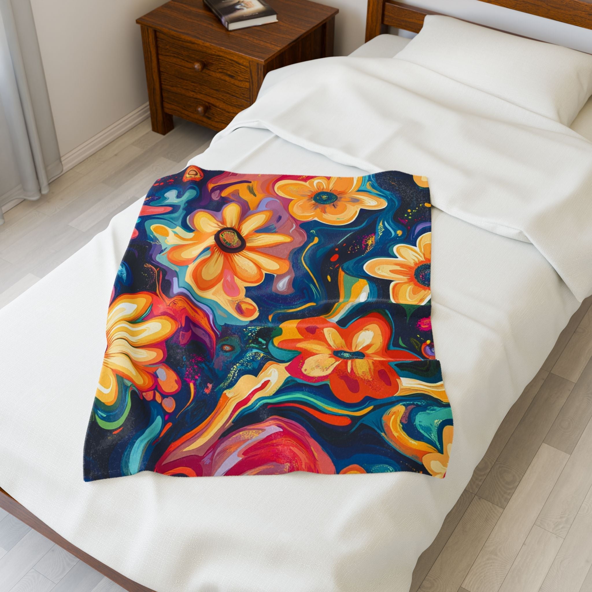Vibrant Abstract Floral Plush Blanket, Artsulli - Art is Long, Life is Short, All Over Prints, , , , , , , 