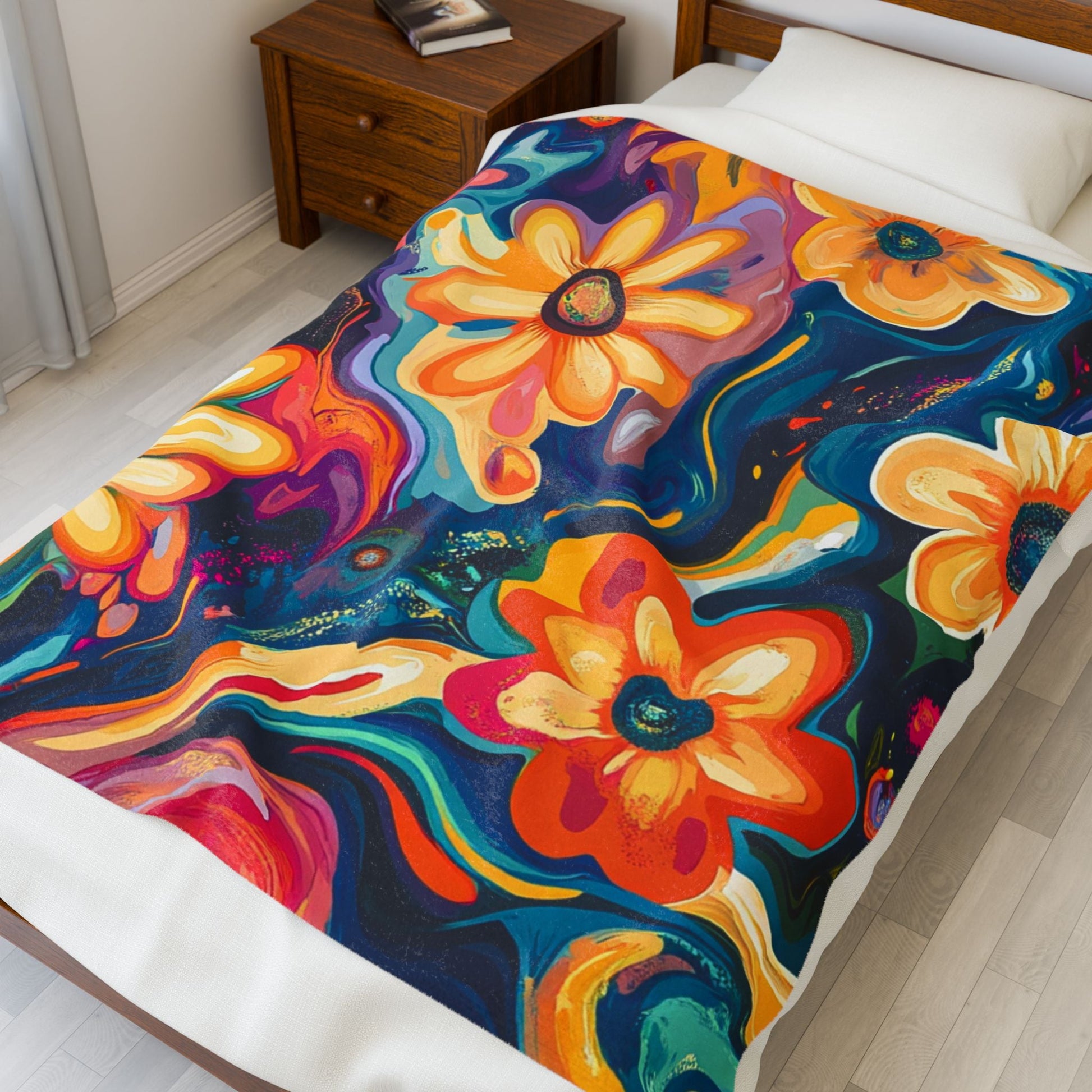 Vibrant Abstract Floral Plush Blanket, Artsulli - Art is Long, Life is Short, All Over Prints, , , , , , , 
