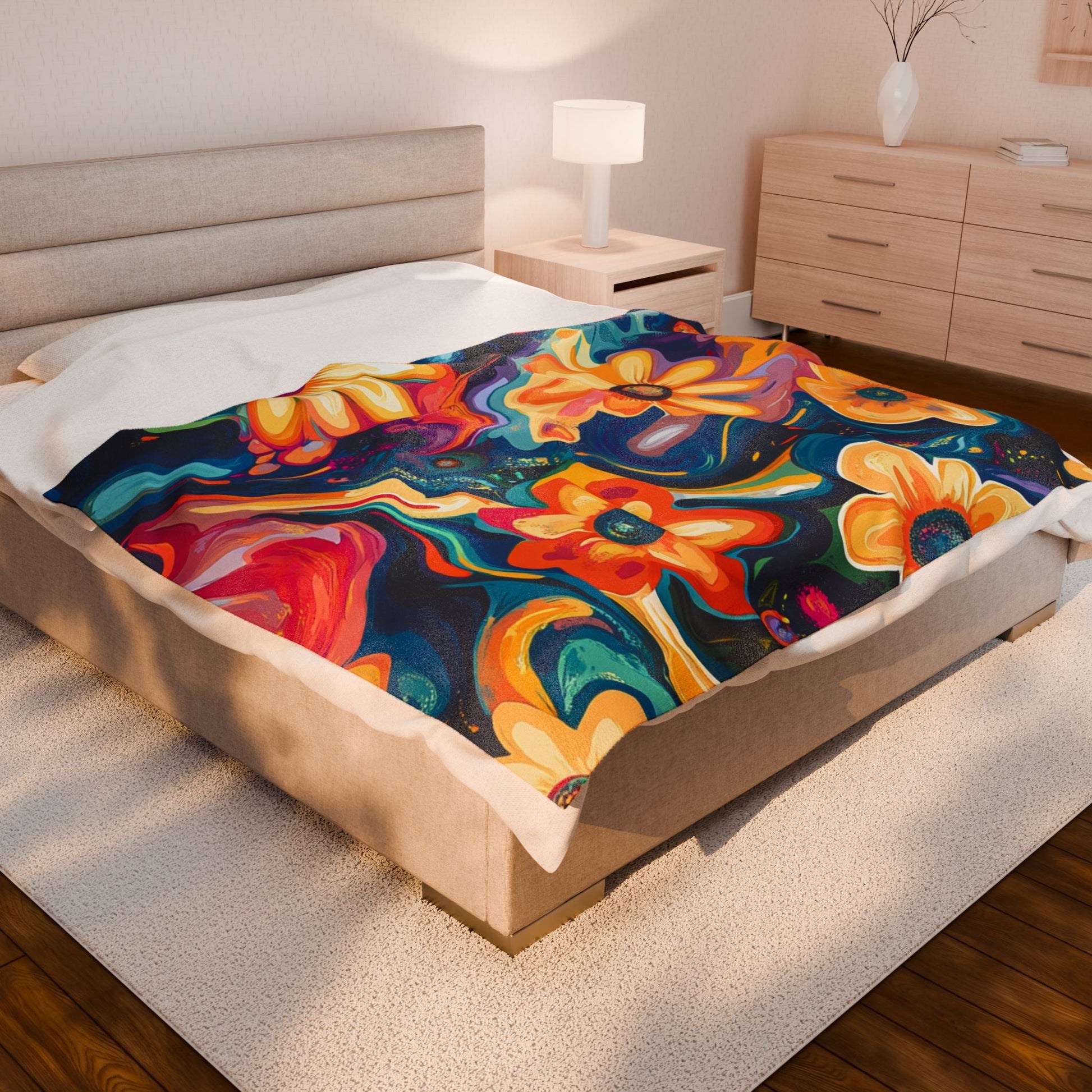 Vibrant Abstract Floral Plush Blanket, Artsulli - Art is Long, Life is Short, All Over Prints, , , , , , , 