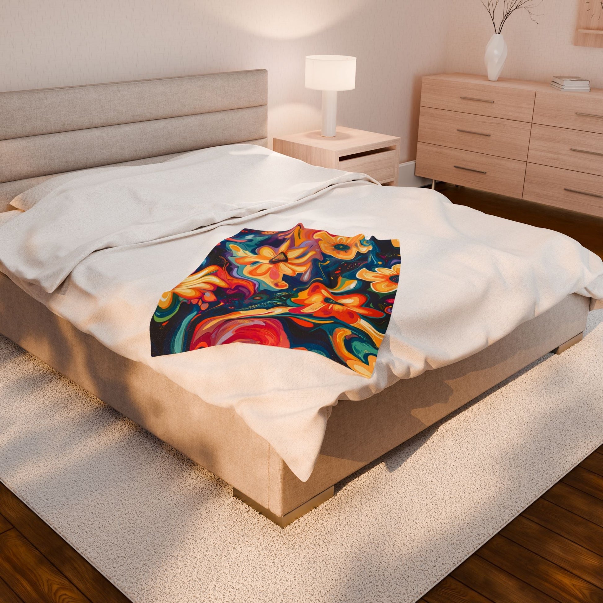 Vibrant Abstract Floral Plush Blanket, Artsulli - Art is Long, Life is Short, All Over Prints, , , , , , , 