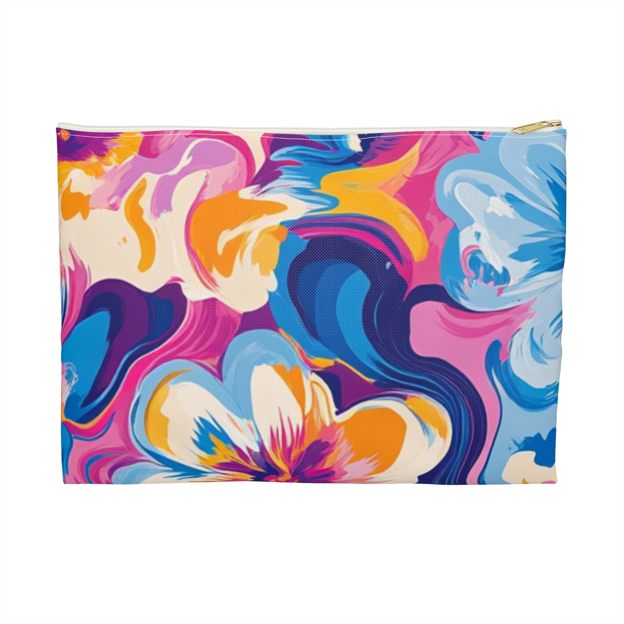 Vibrant Abstract Floral Pouch, Artsulli - Art is Long, Life is Short, Bags, Size, Large, Color, White zipper, , , 24036571997554754732