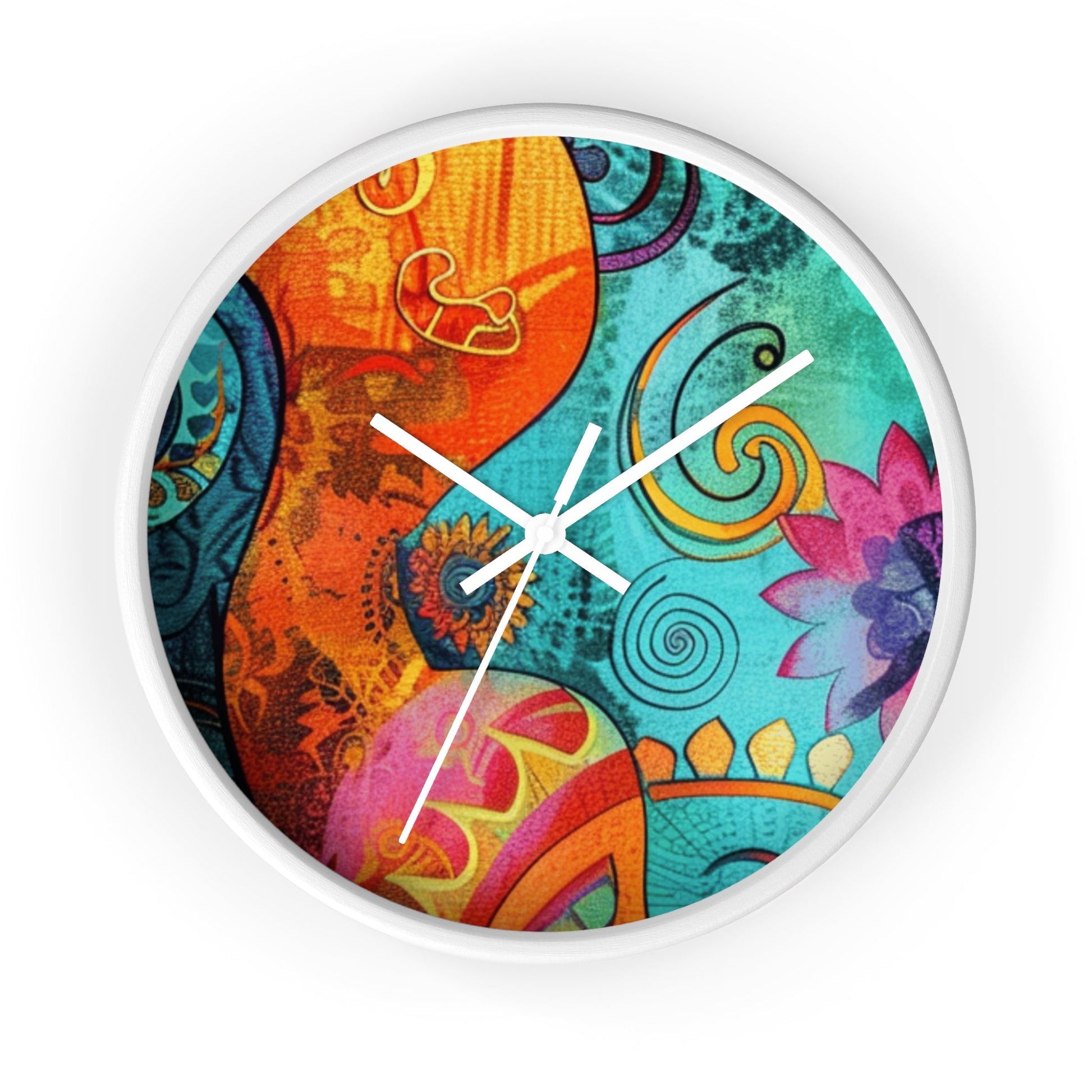 Vibrant Abstract Floral Wall Clock, Artsulli - Art is Long, Life is Short, Home Decor, Color, White Base, Hands, White, Size, 10", 27110926451507707513