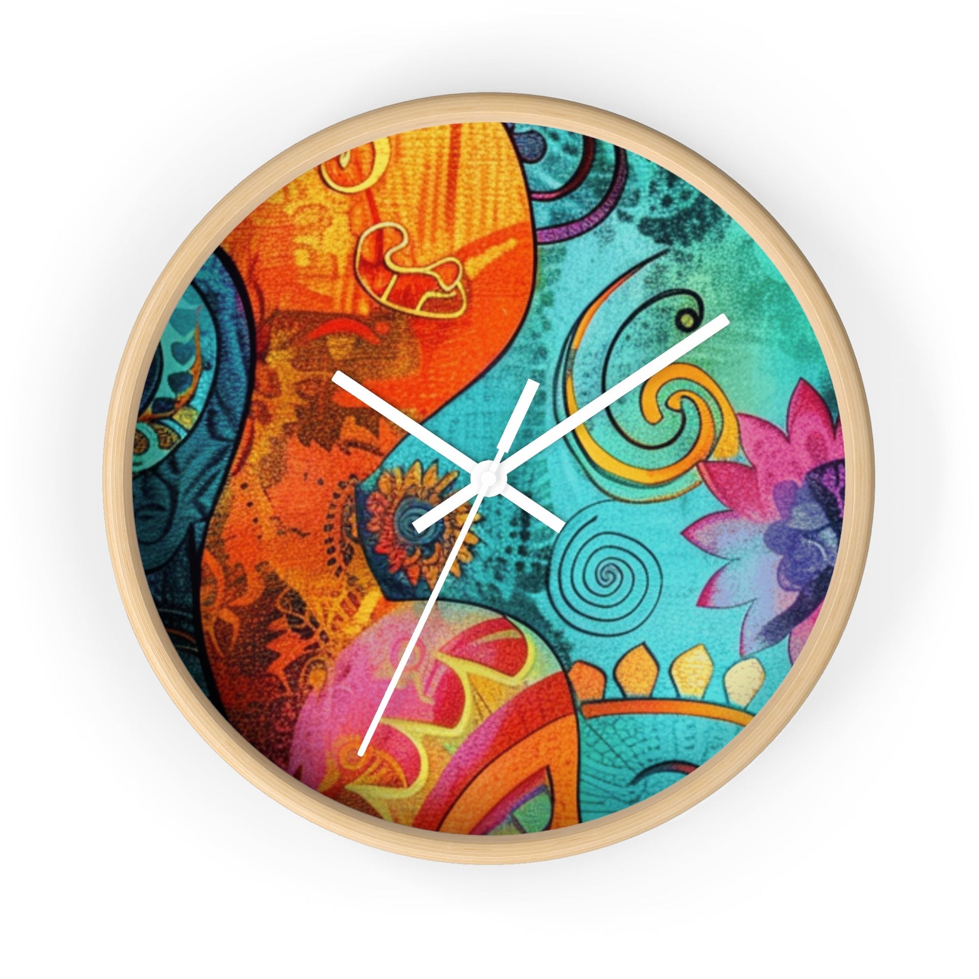 Vibrant Abstract Floral Wall Clock, Artsulli - Art is Long, Life is Short, Home Decor, Color, Wooden Base, Hands, White, Size, 10", 71889776401283948647