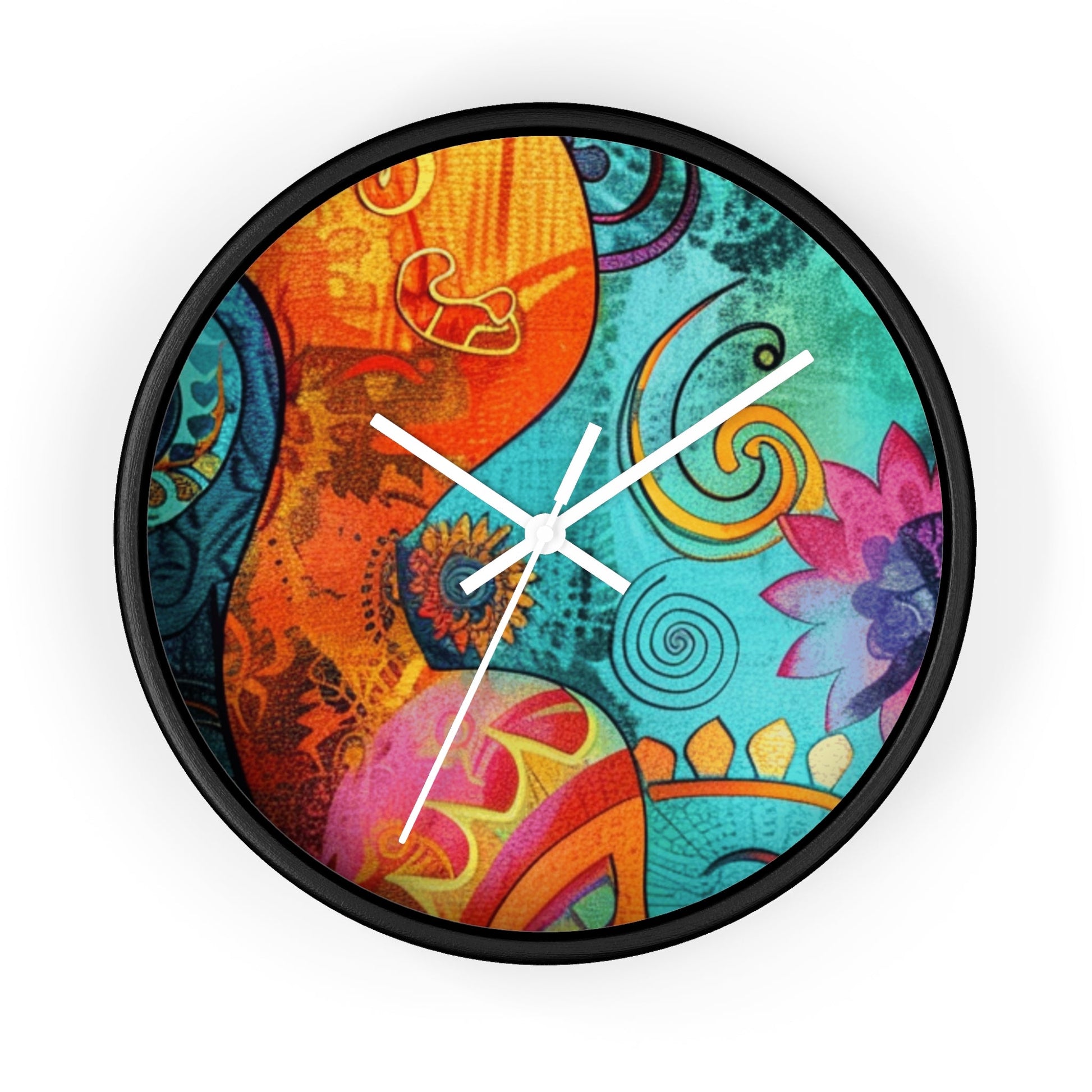 Vibrant Abstract Floral Wall Clock, Artsulli - Art is Long, Life is Short, Home Decor, Color, Black Base, Hands, White, Size, 10", 26952965347861121152