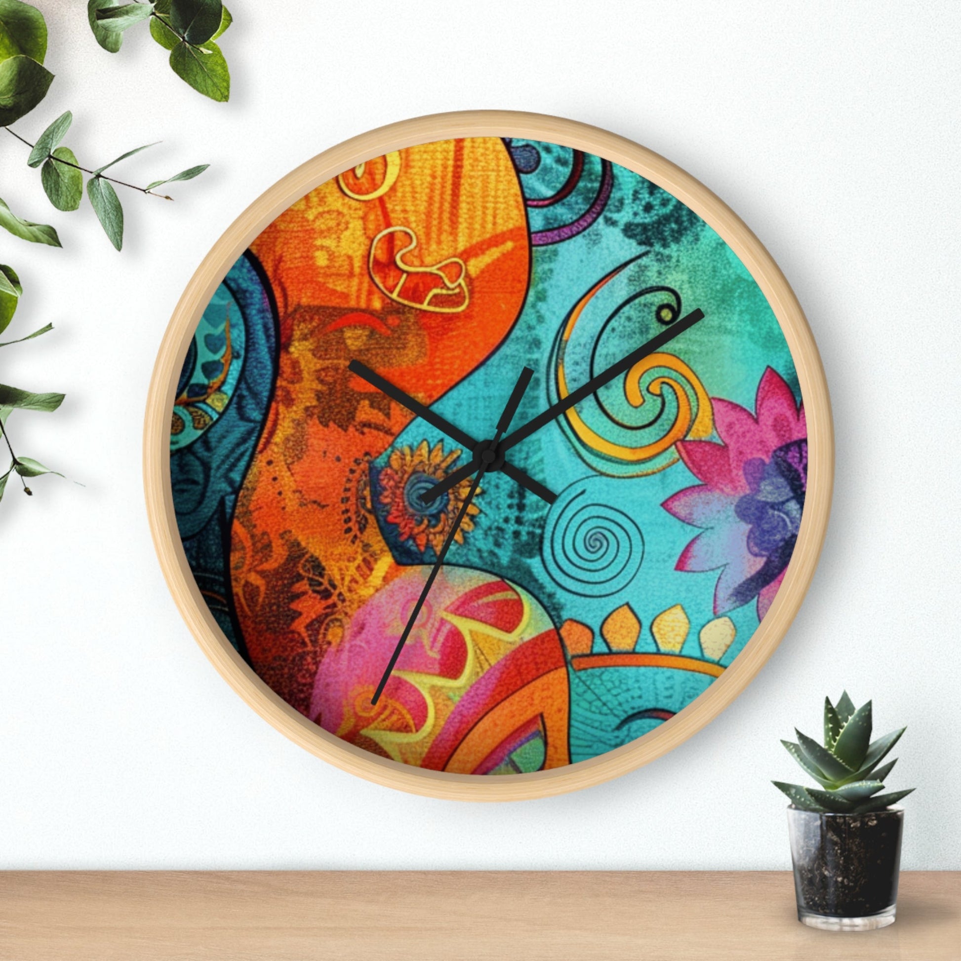 Vibrant Abstract Floral Wall Clock, Artsulli - Art is Long, Life is Short, Home Decor, , , , , , , 
