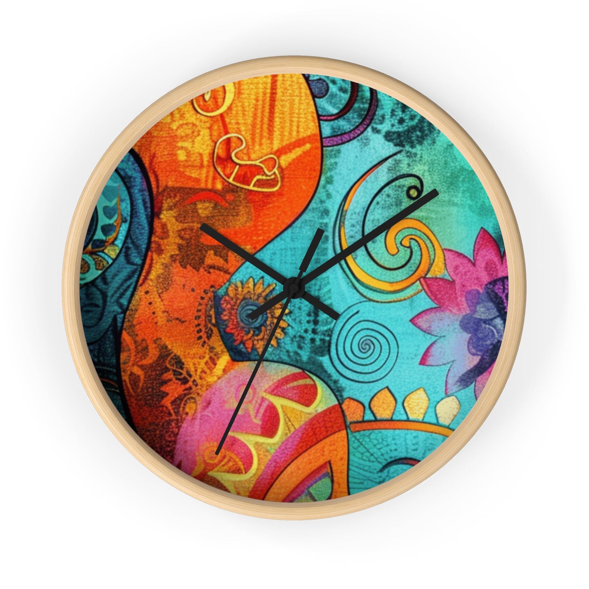 Vibrant Abstract Floral Wall Clock, Artsulli - Art is Long, Life is Short, Home Decor, Color, Wooden Base, Hands, Black, Size, 10", 22704955923487067613