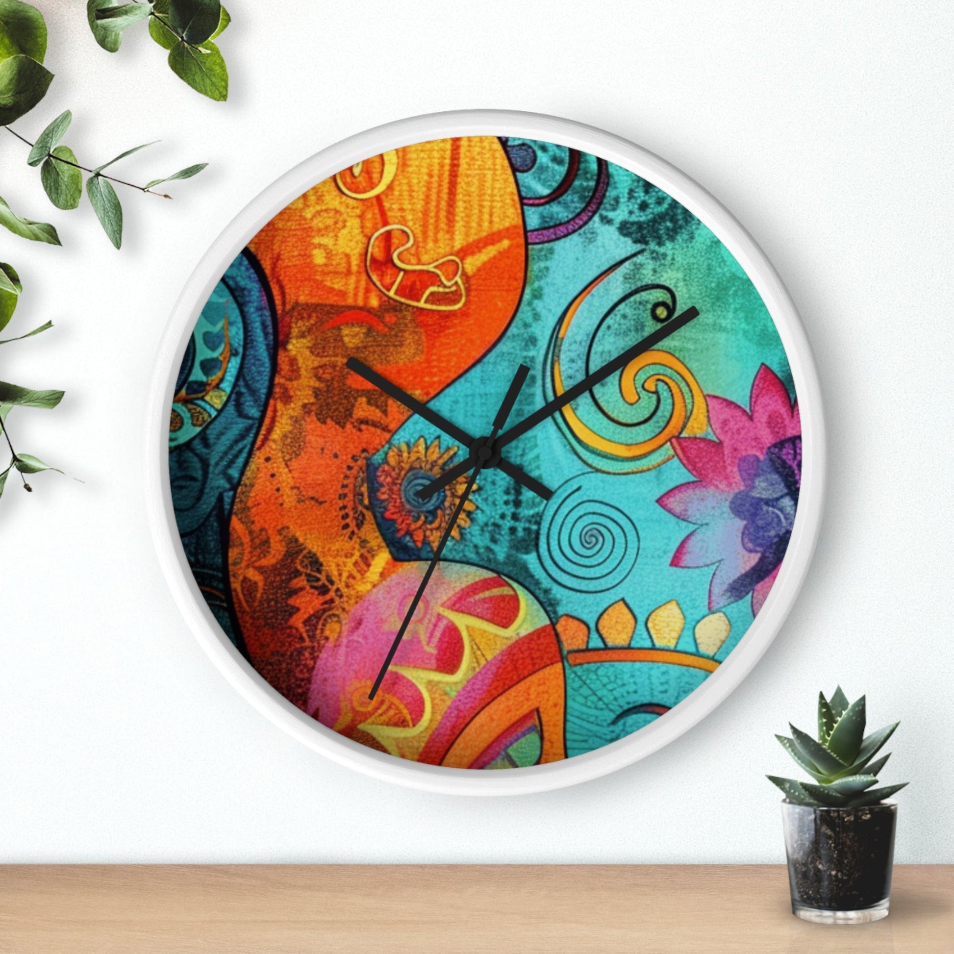 Vibrant Abstract Floral Wall Clock, Artsulli - Art is Long, Life is Short, Home Decor, , , , , , , 