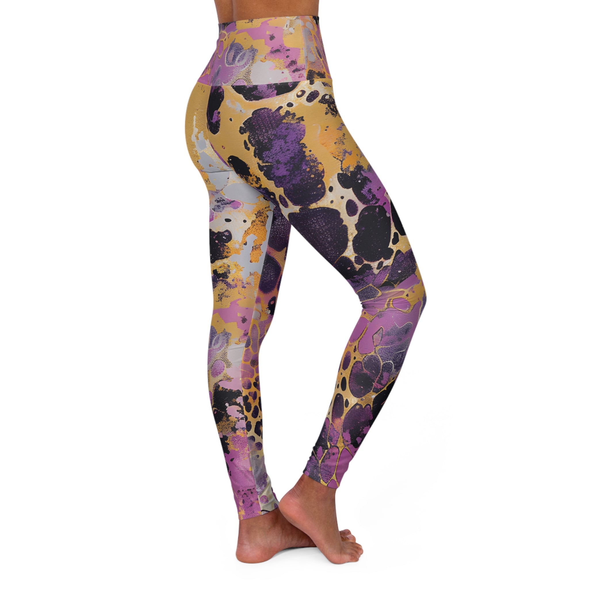 Vibrant Abstract High Waisted Yoga Leggings, Artsulli - Art is Long, Life is Short, All Over Prints, , , , , , , 