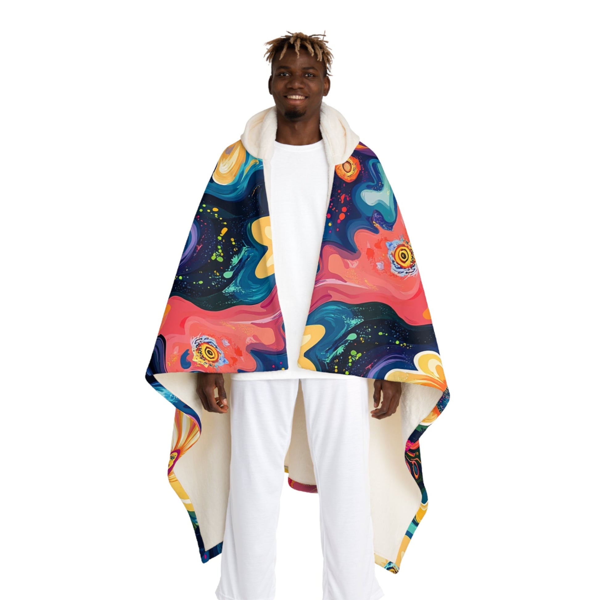 Vibrant Abstract Hooded Fleece Blanket, Artsulli - Art is Long, Life is Short, All Over Prints, Size, One size, Color, Cream, , , 29914560426535538405