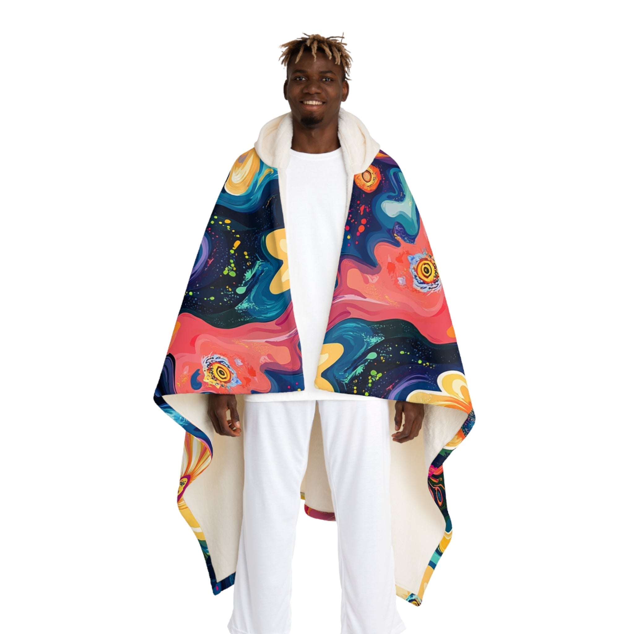 Vibrant Abstract Hooded Fleece Blanket, Artsulli - Art is Long, Life is Short, All Over Prints, Size, One size, Color, Cream, , , 29914560426535538405