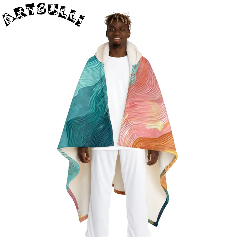 Vibrant Abstract Hooded Sherpa Blanket, Artsulli - Art is Long, Life is Short, All Over Prints, Size, One size, Color, Cream, , , 53288069189058167520