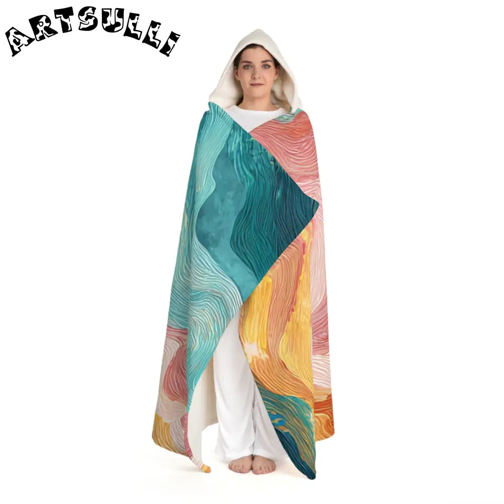 Vibrant Abstract Hooded Sherpa Blanket, Artsulli - Art is Long, Life is Short, All Over Prints, , , , , , , 