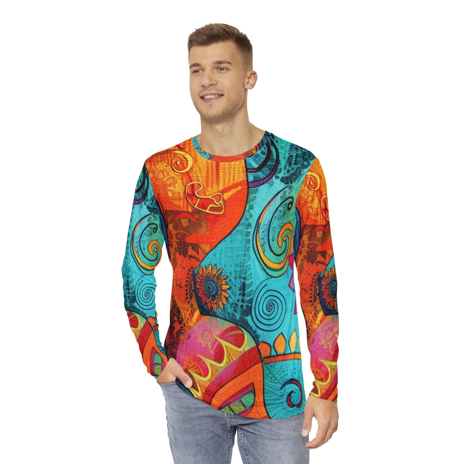 Vibrant Abstract Long Sleeve Shirt, Artsulli - Art is Long, Life is Short, All Over Prints, , , , , , , 