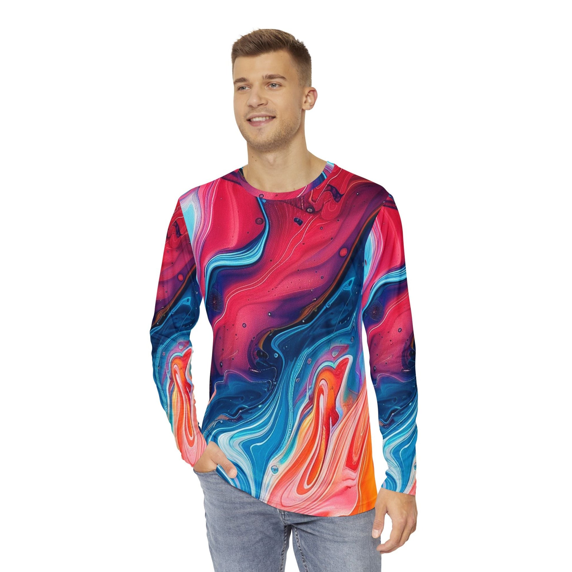 Vibrant Abstract Long Sleeve Tee, Artsulli - Art is Long, Life is Short, All Over Prints, , , , , , , 
