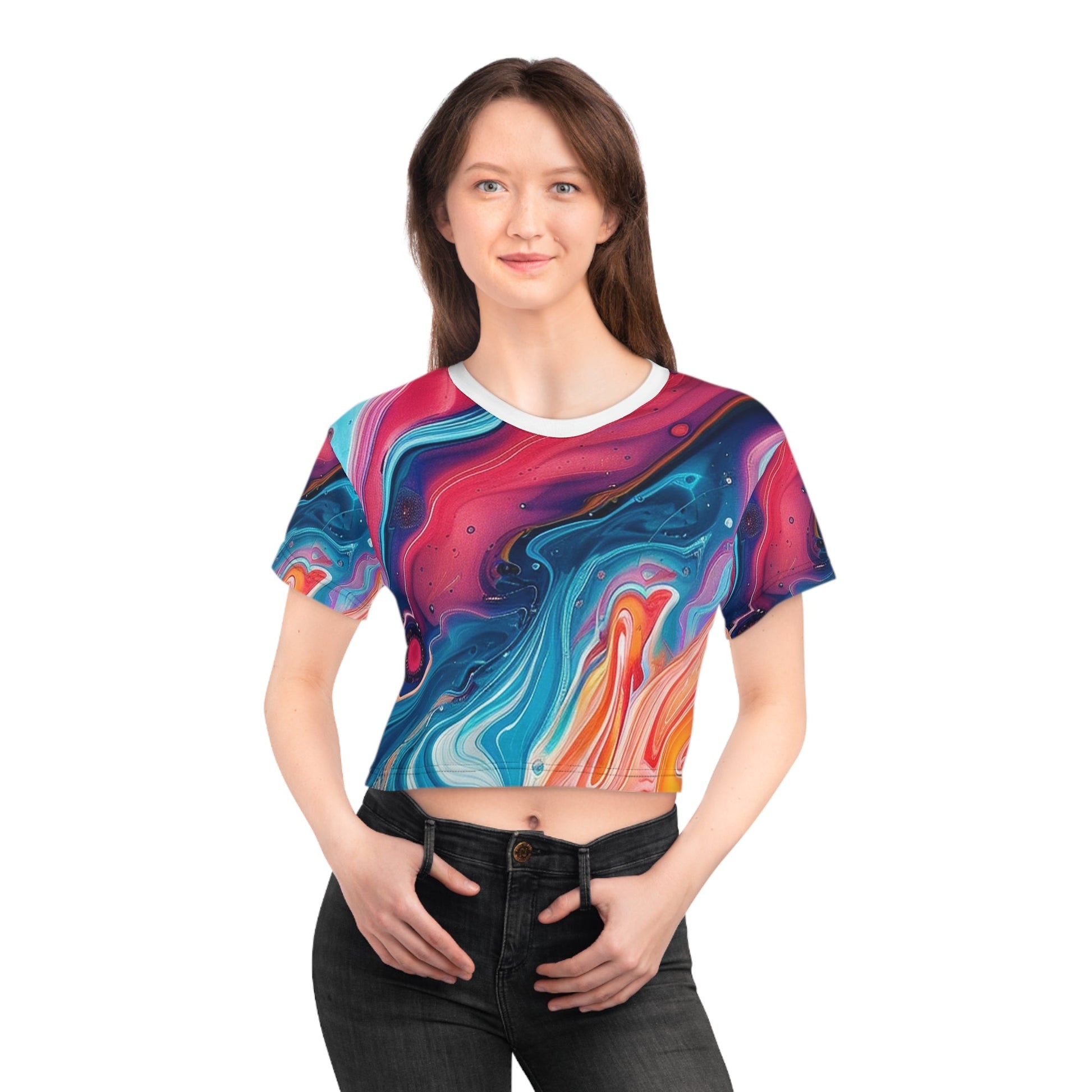 Printify Vibrant Abstract Marble Crop Tee 2025