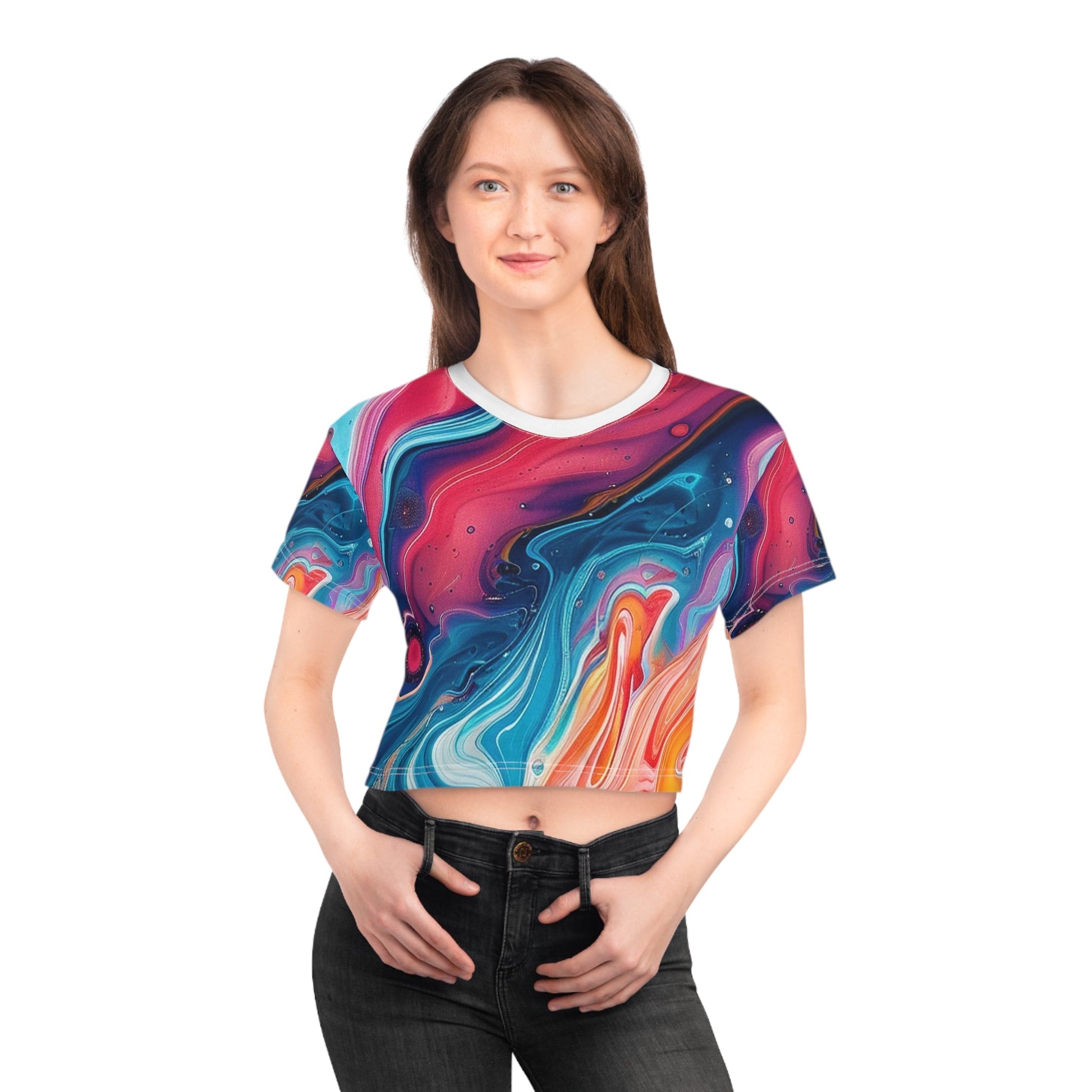Printify Vibrant Abstract Marble Crop Tee 2025