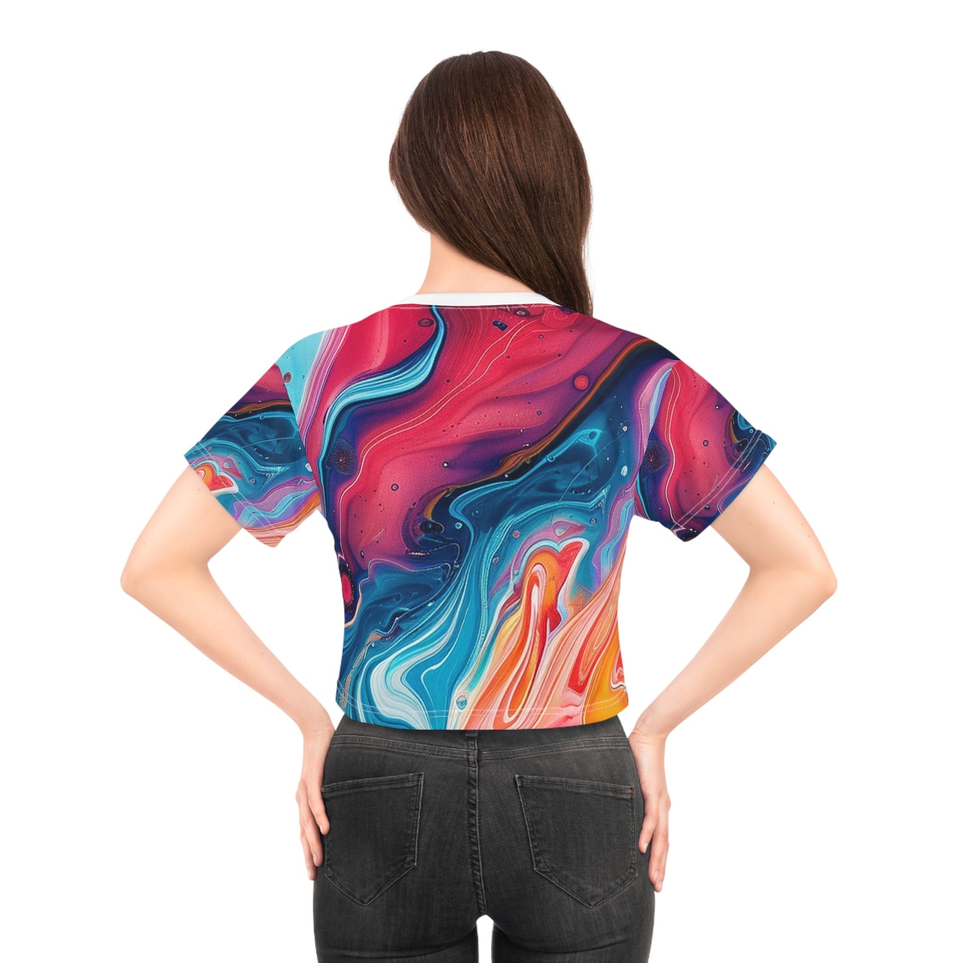 Printify Vibrant Abstract Marble Crop Tee 2025