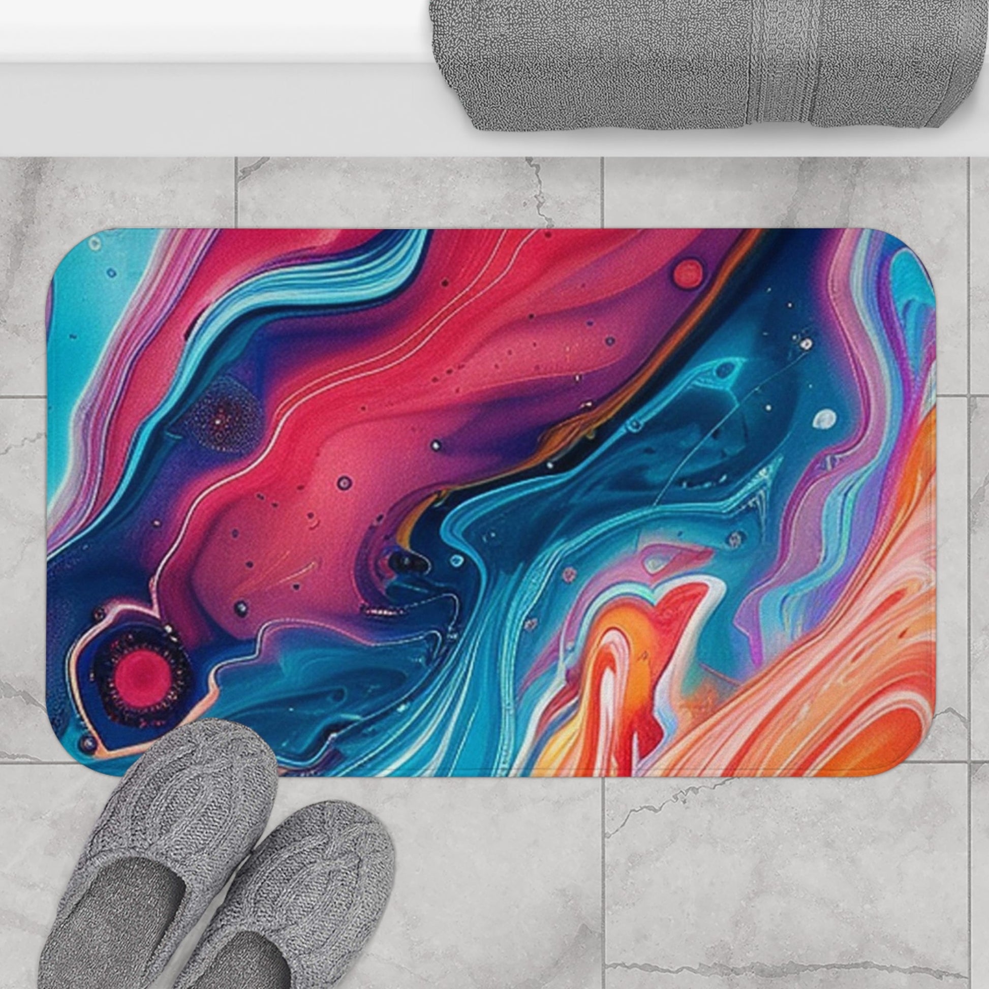 Printify Vibrant Abstract Marbled Bath Mat 2025