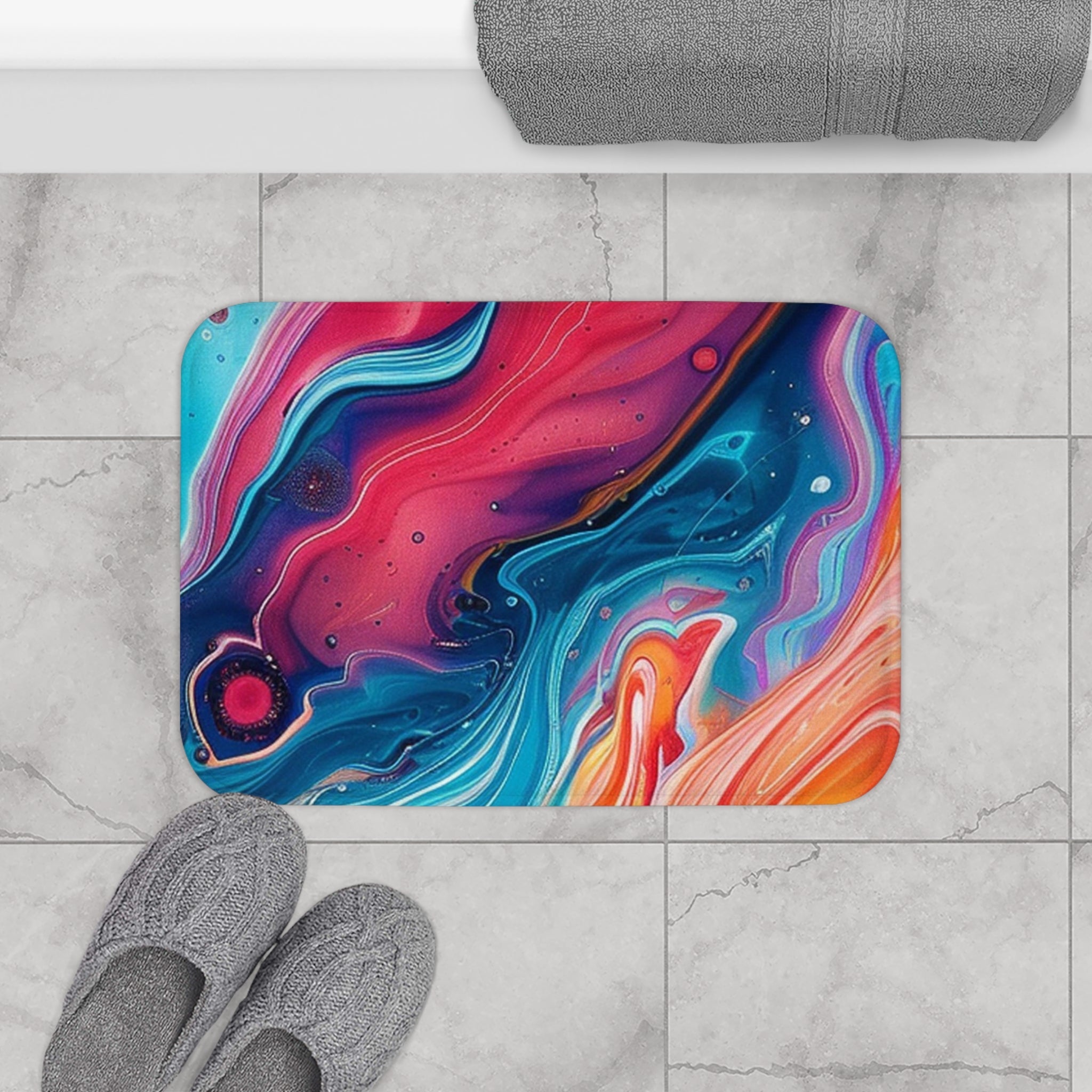 Printify Vibrant Abstract Marbled Bath Mat 2025